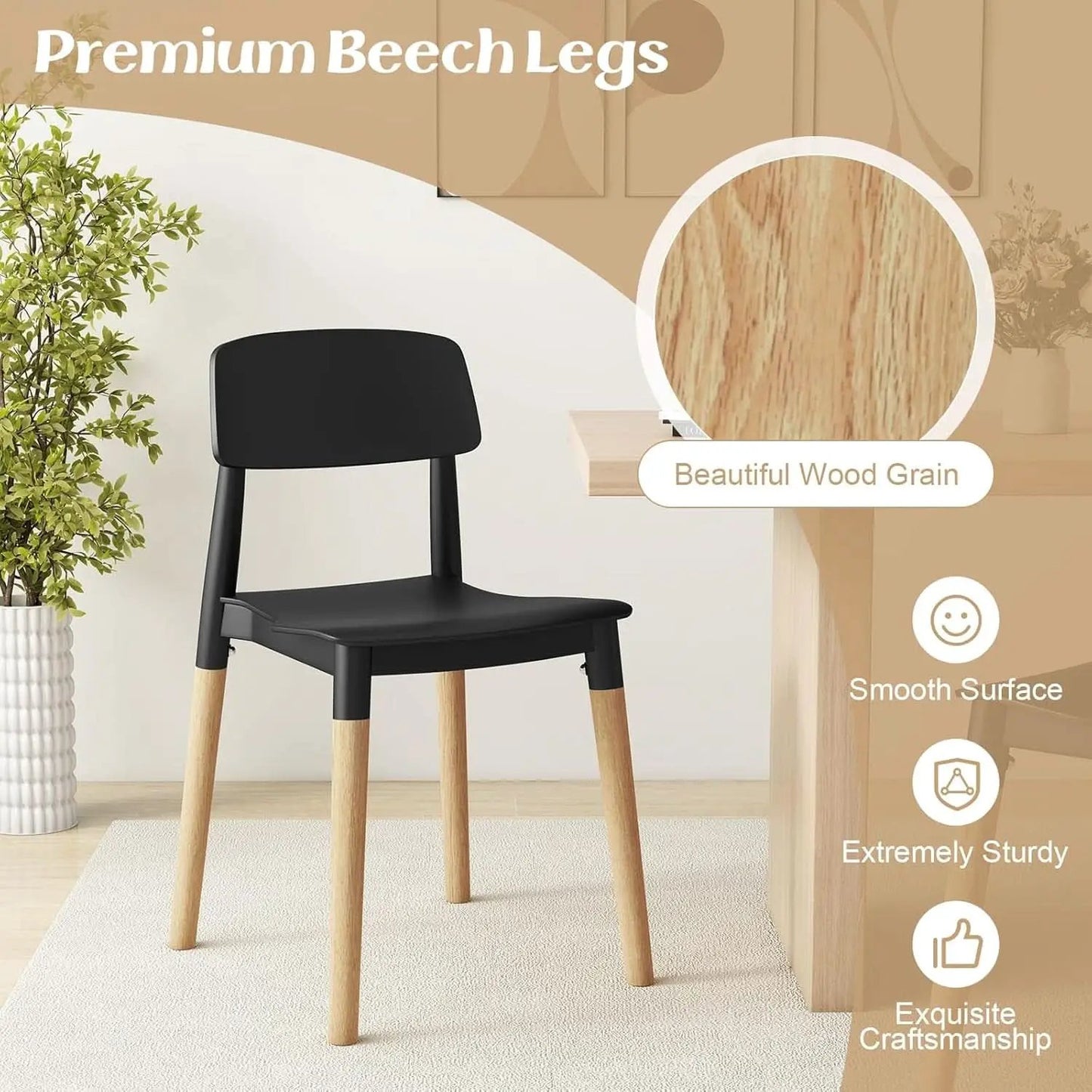 Wooden Dining Chairs Set of 4 Black Ergonomic Backrest from PriceLows™