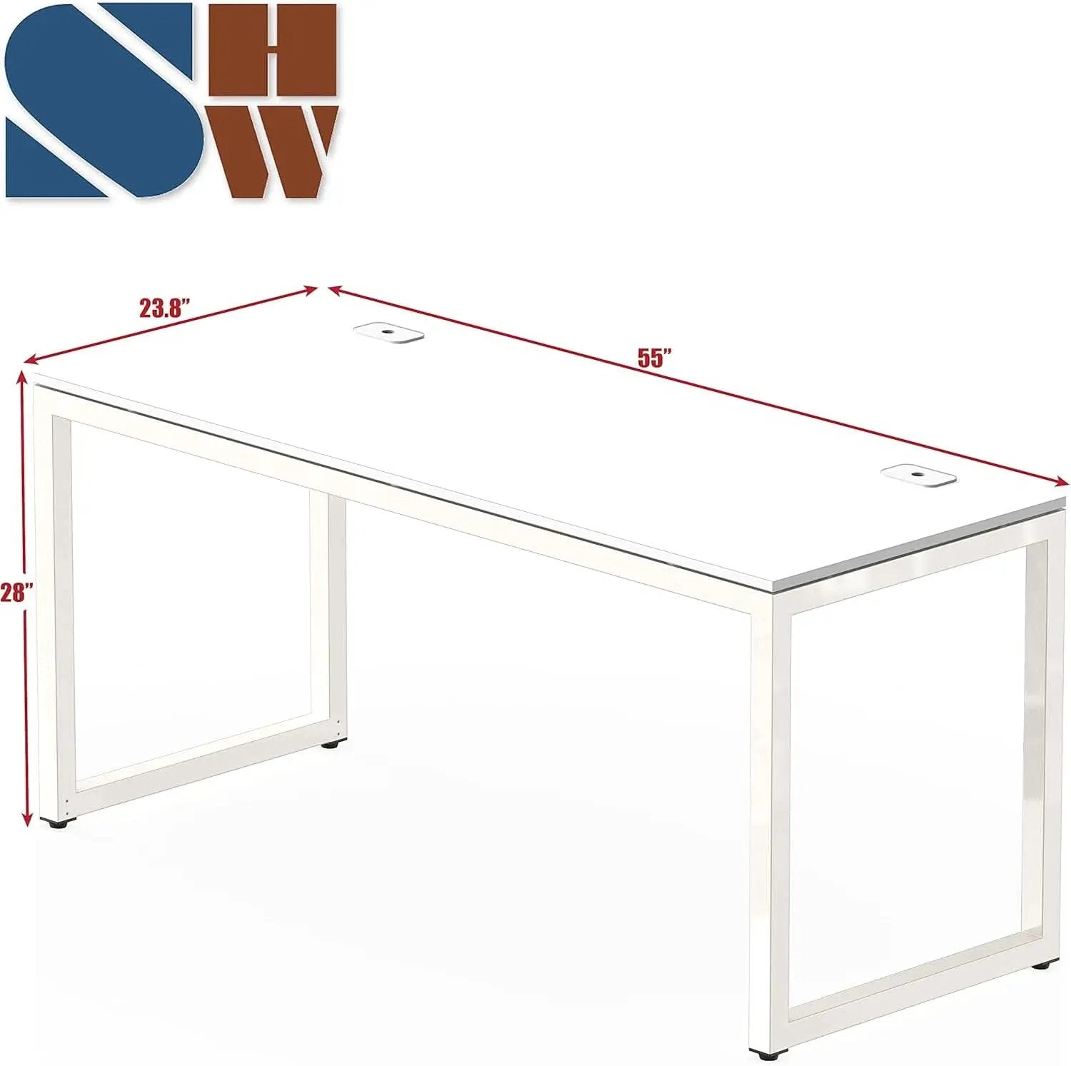 55 Inch White Computer Desk With Cord Management And Adjustable Glides from PriceLows™