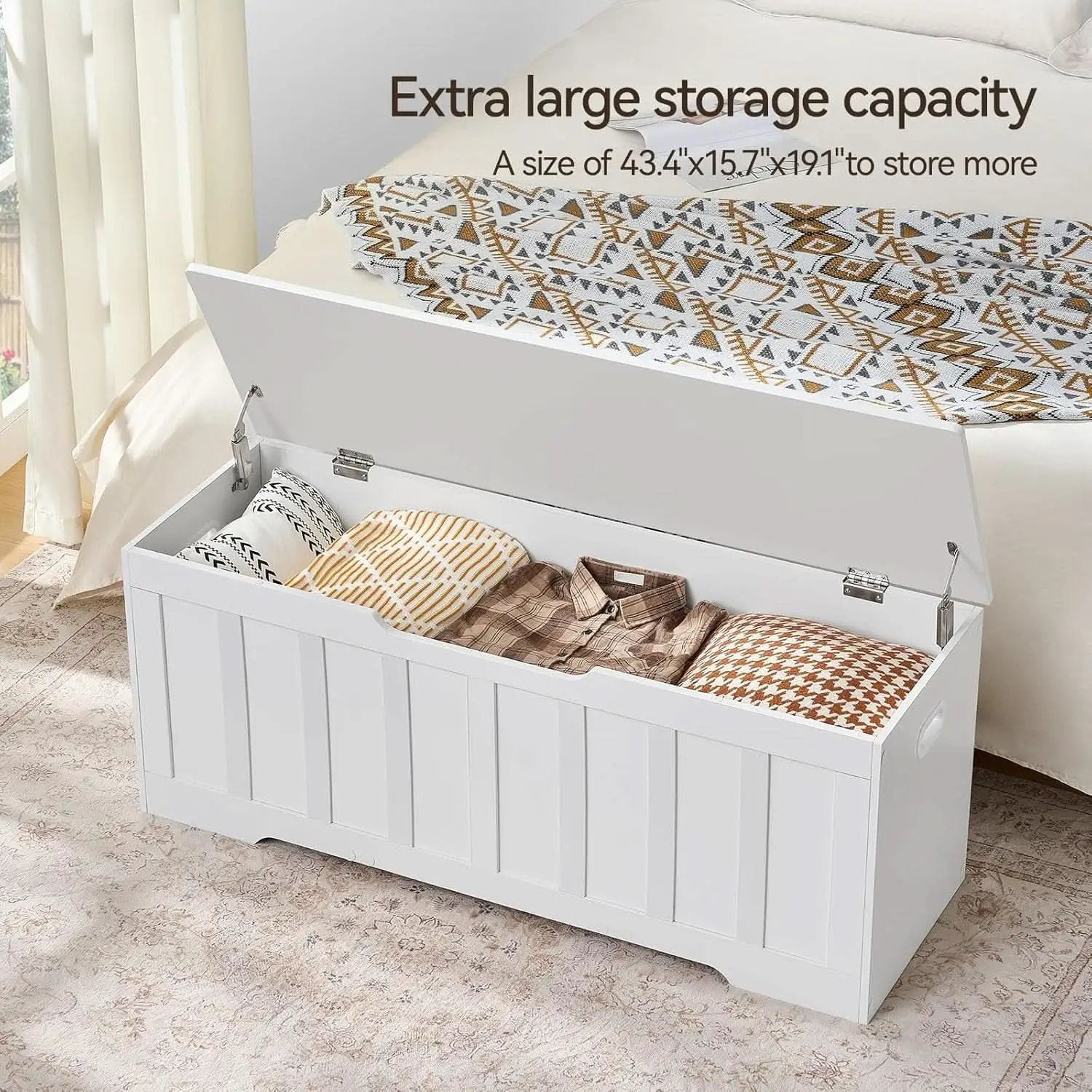 ExtraLarge Storage Chest White Wood Bench Hinges Durable from PriceLows™