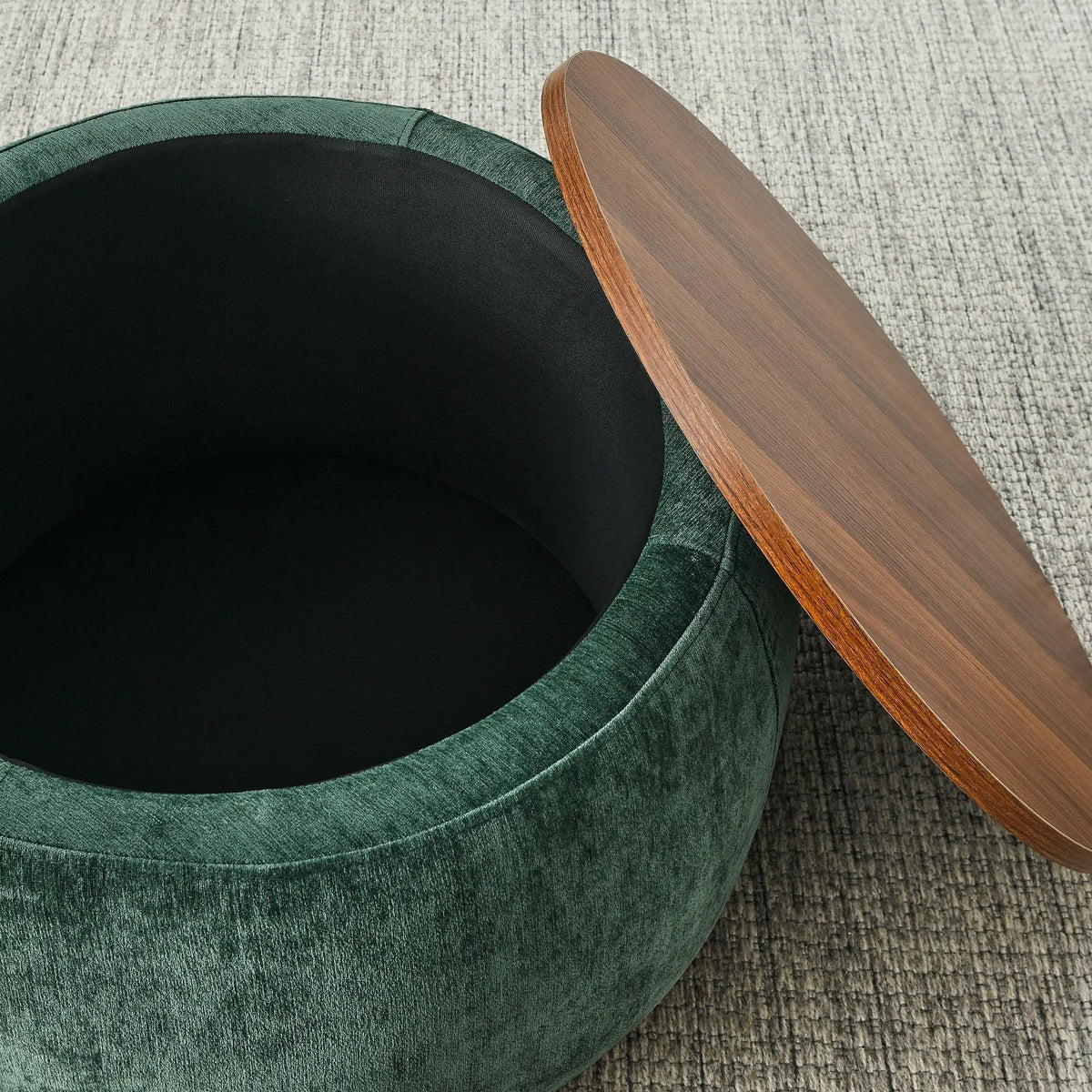 Round Storage Ottoman | Pleated Fabric | Removable Lid