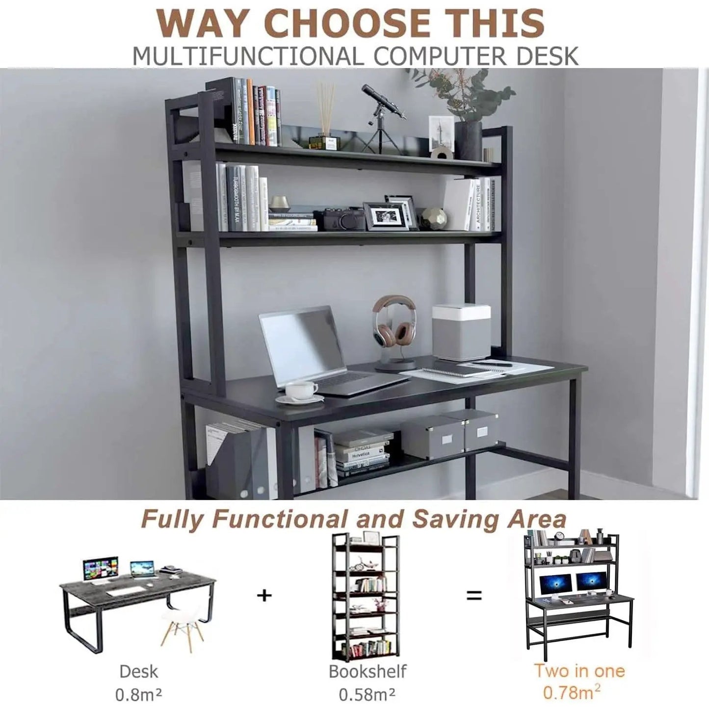 Black Computer Desk With Hutch And Bookshelf Extra Large Desktop from PriceLows™