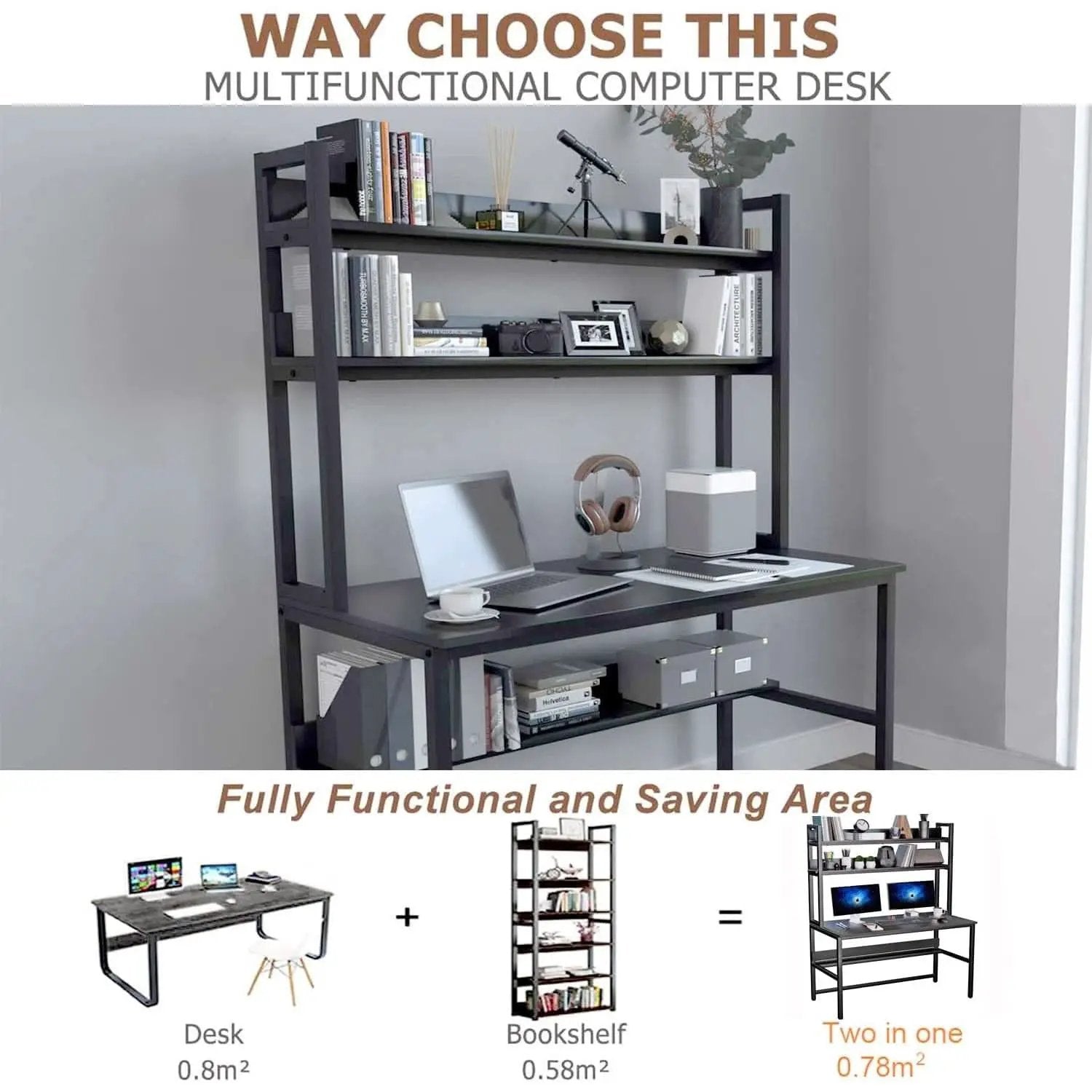 Black Computer Desk With Hutch And Bookshelf Extra Large Desktop from PriceLows™