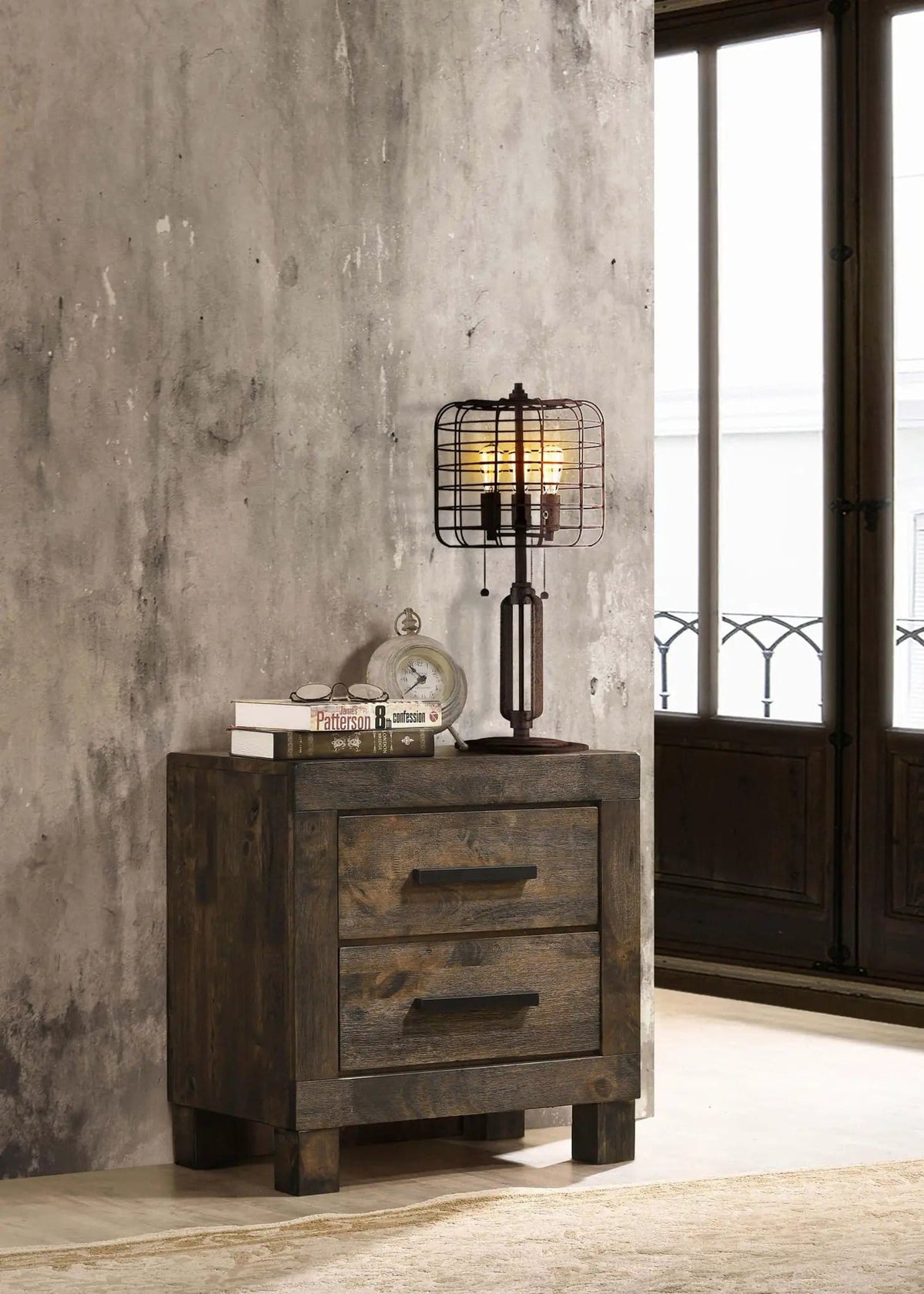 Woodmont 2-drawer Nightstand Rustic Golden | 23.25 x 15.5 x 24.25 in | Wood | Brown