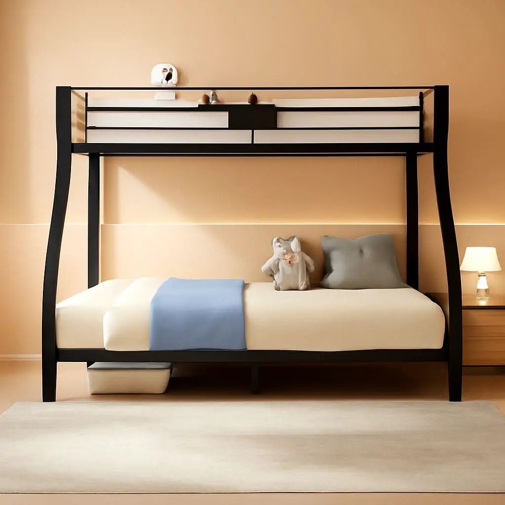 Twin XL Queen Bunk Bed In Sandy Black Finish Metal Slats from PriceLows™