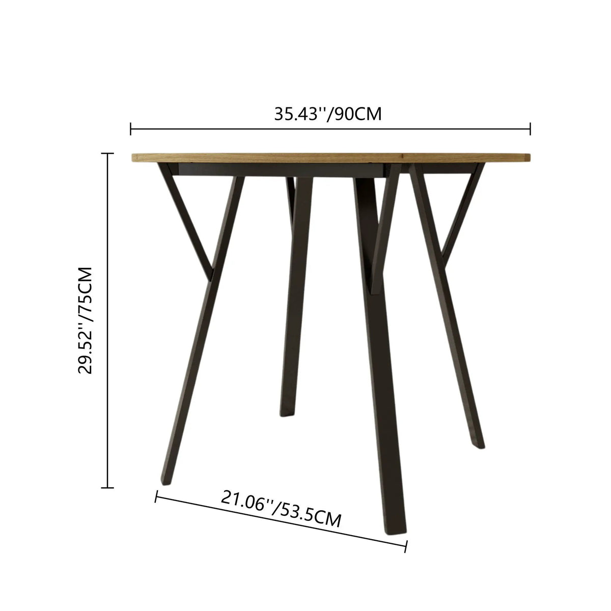 Round Dining Table | Rustic Brown MDF Top | Black Steel Legs | Seats 2-4