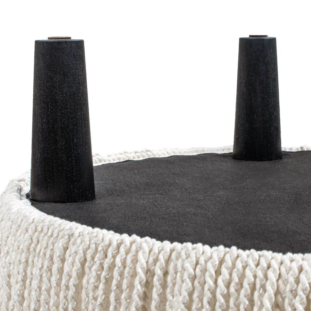 Yolanda Round Accent Ottoman | Almond White | Handcrafted Quality | Kiln-Dried Hardwood Frame