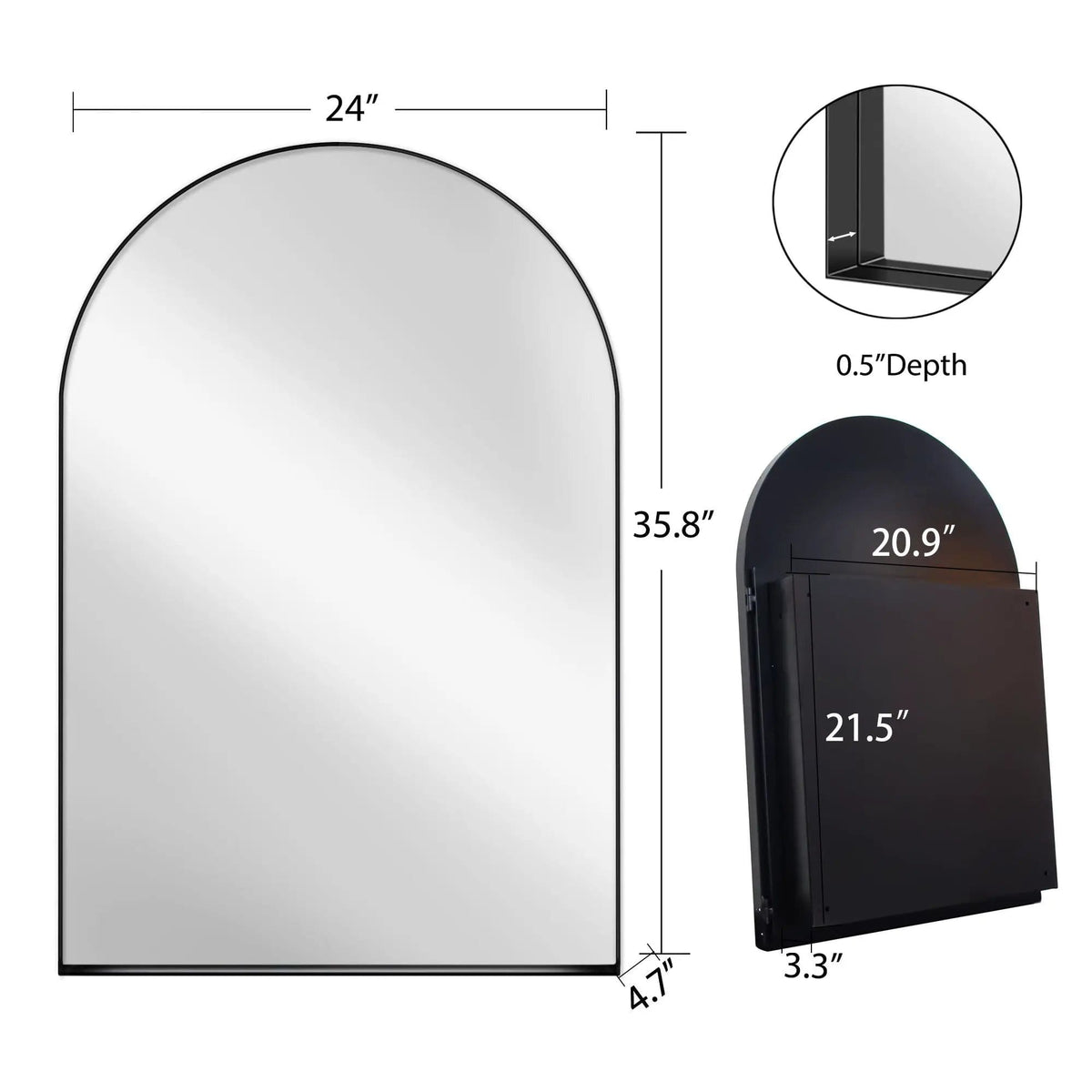 Arched Recessed Medicine Cabinet, Metal Framed Bathroom Wall Cabinet With Mirror And | 3 Pieces | Metal | Bathroom