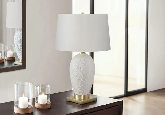 Lighting, Table Lamp, Ceramic, Transitional - | 16 x 16 x 26 in | Linen & Fabric | White