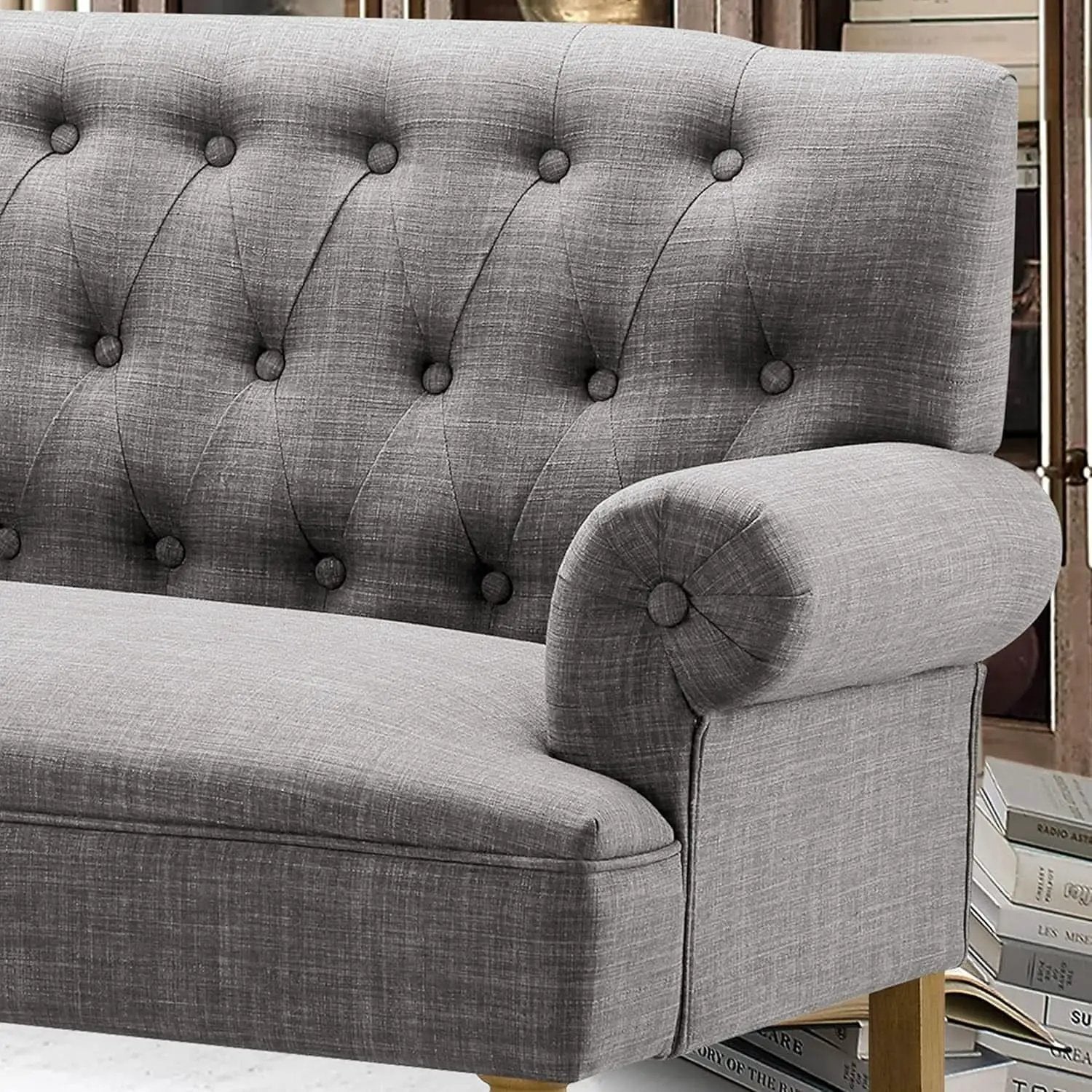 Dove Gray Loveseat Sofa With Button Tufting Sinuous Springs from PriceLows™