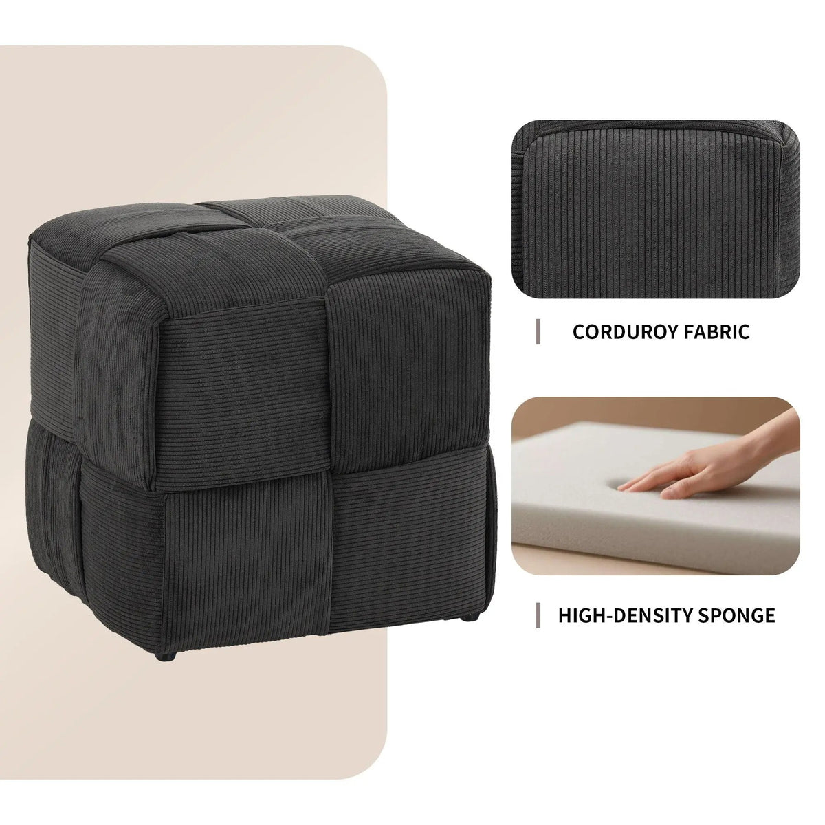 Modern Ottoman Foot Rest | Woven Design | Engineered Wood Frame | 14.2 Inch Cube