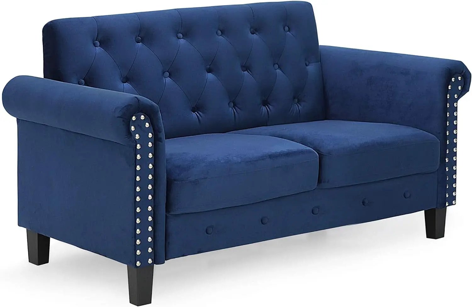 Two Seater Tufted Black Faux Leather Loveseat for Living Room from PriceLows™