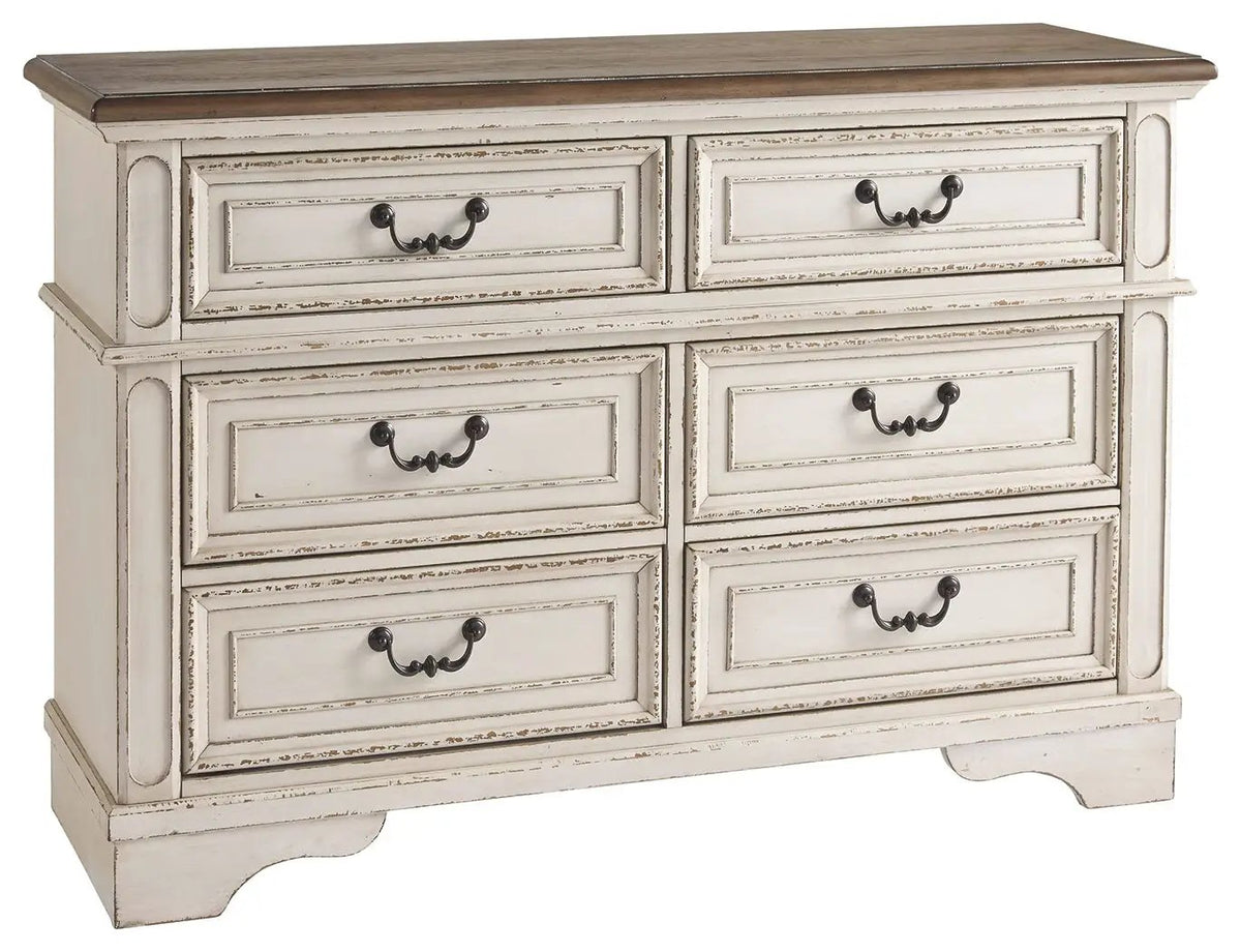 Realyn Dresser | Traditional Cottage Style | Antiqued Two-Tone Finish | Chipped White