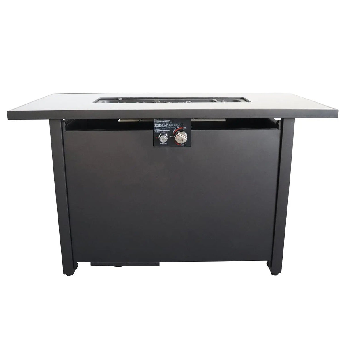 Outdoor Fire Pit Table | Black | Smoked Glass Top | Push Button Ignition