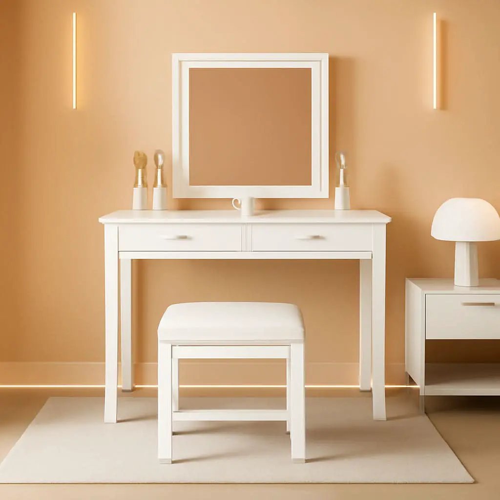 32 Inch White Vanity Desk With LED Mirror And Power Outlets from PriceLows™