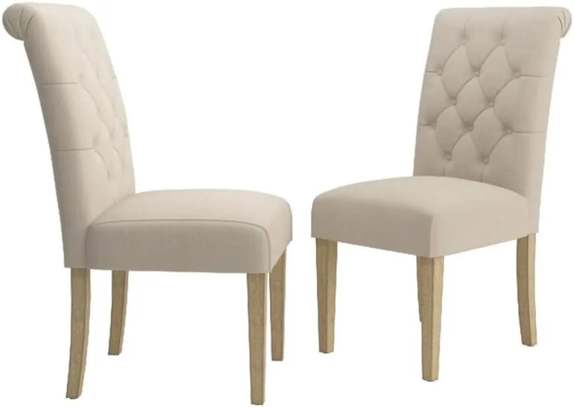 Tan Solid Wood Tufted Parsons Dining Chair Set Of 2 from PriceLows™