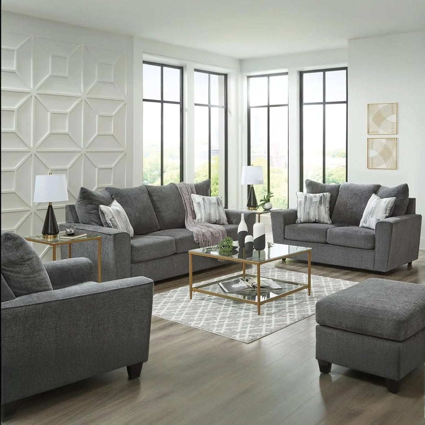 Stairatt Rectangular Gray Upholstered Ottoman Cushioned from PriceLows™