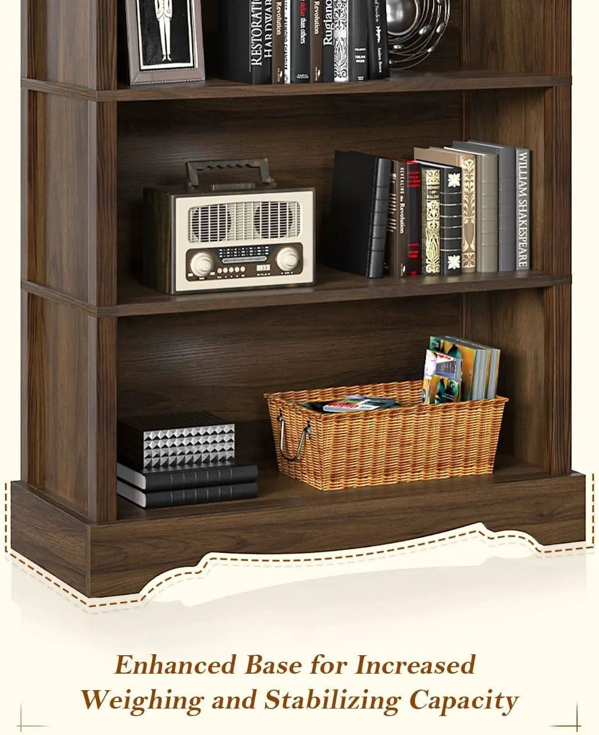 65-Inch Tall Brown Wooden Bookshelf With Five Tiers from PriceLows™