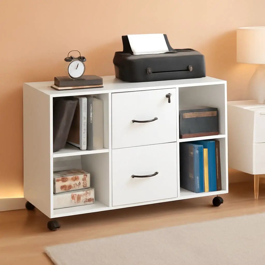 White Mobile Letter Size Lateral File Cabinet 2 Drawers from PriceLows™