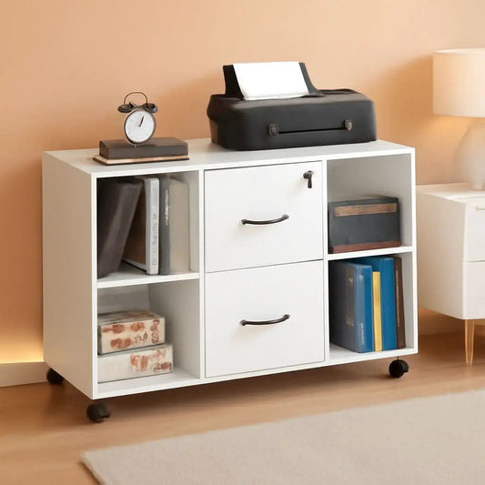 White Mobile Letter Size Lateral File Cabinet 2 Drawers from PriceLows™