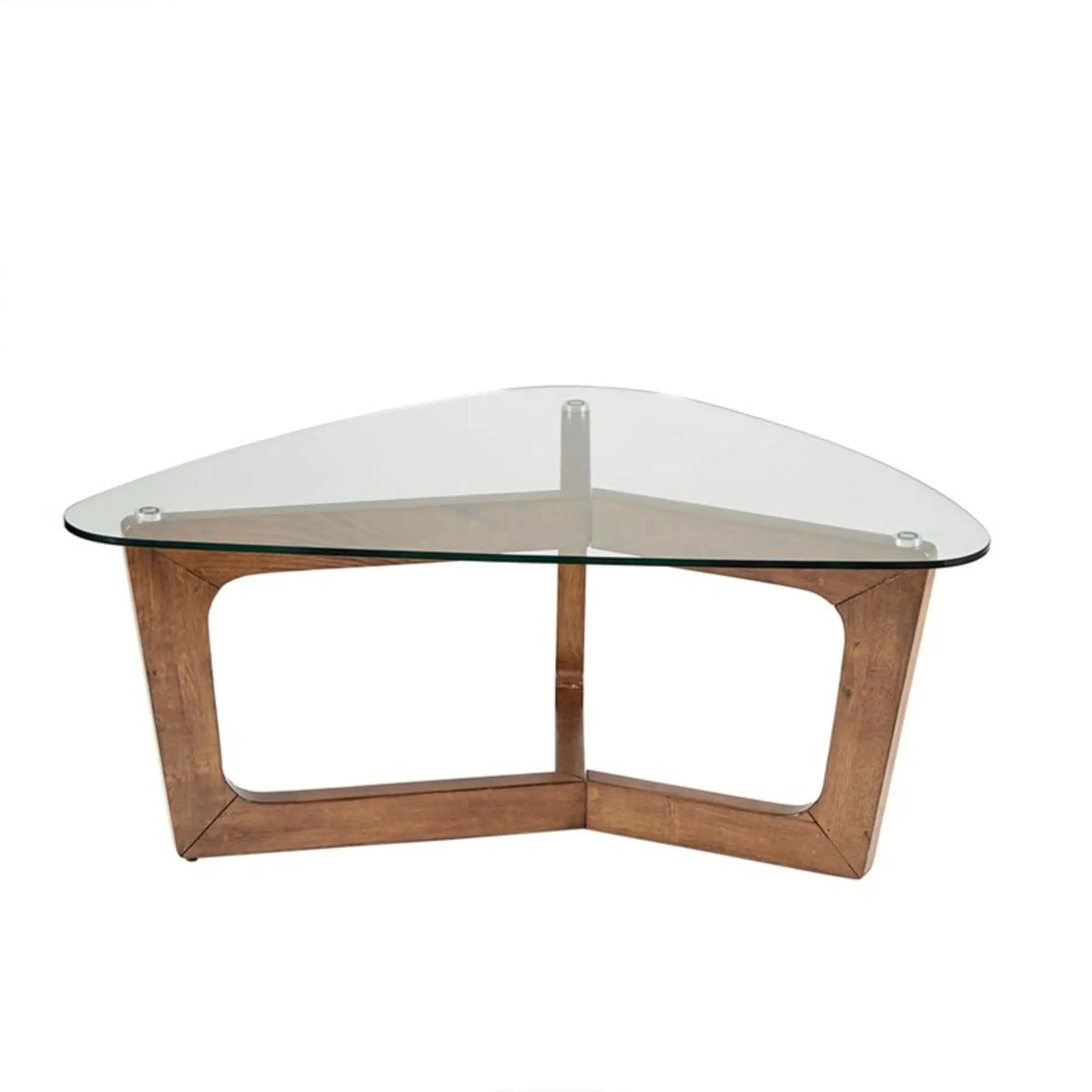 Walker Mid-Century Coffee Table | Brown | Solid Wood Frame | Tempered Glass Top