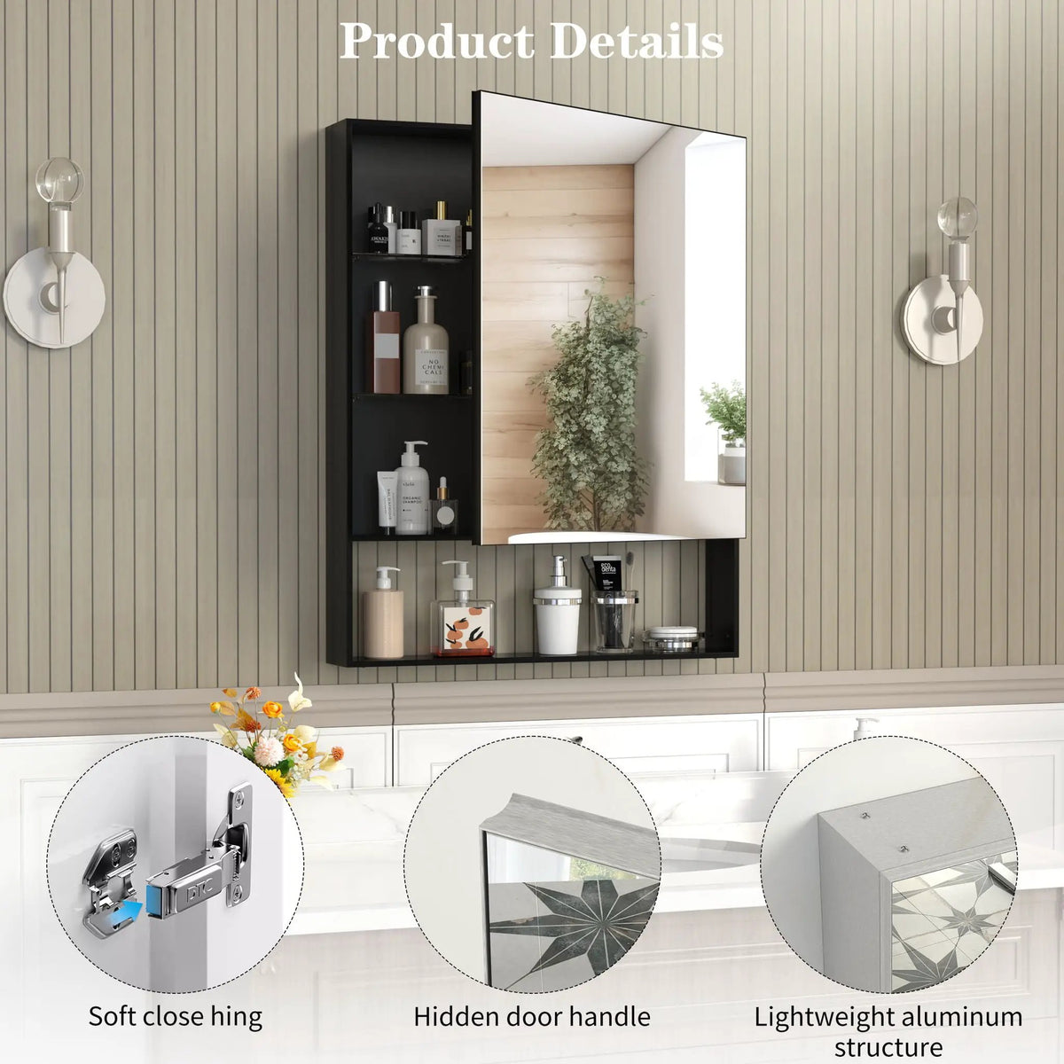 Aluminum Medicine Cabinet With Mirror | Concealed Storage | Rust-Resistant | Formaldehyde-Free