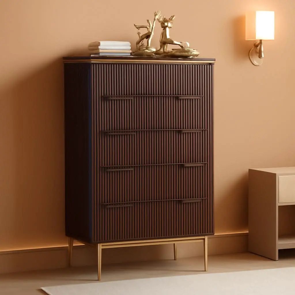 Fluted Five Drawer Dresser Contemporary Dark Walnut from PriceLows™
