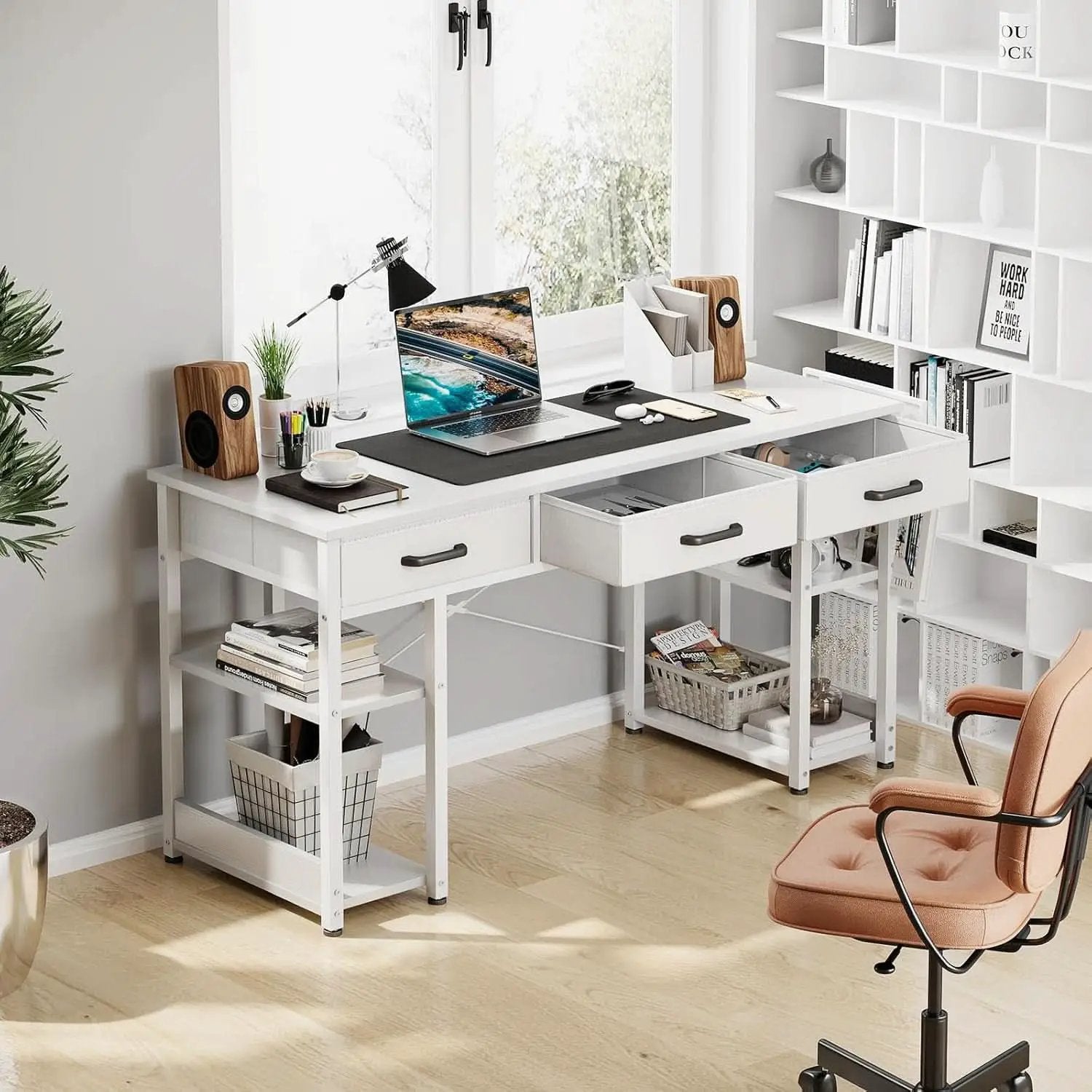 White 48 Inch Contemporary Premier Desk With Drawers from PriceLows™