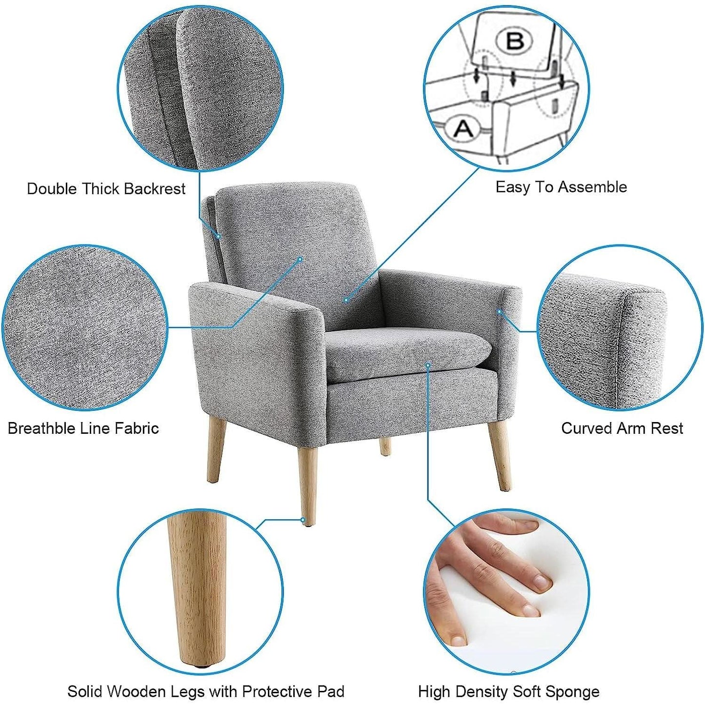 Mid Century Modern Armchair With Padded Seat Cushion from PriceLows™