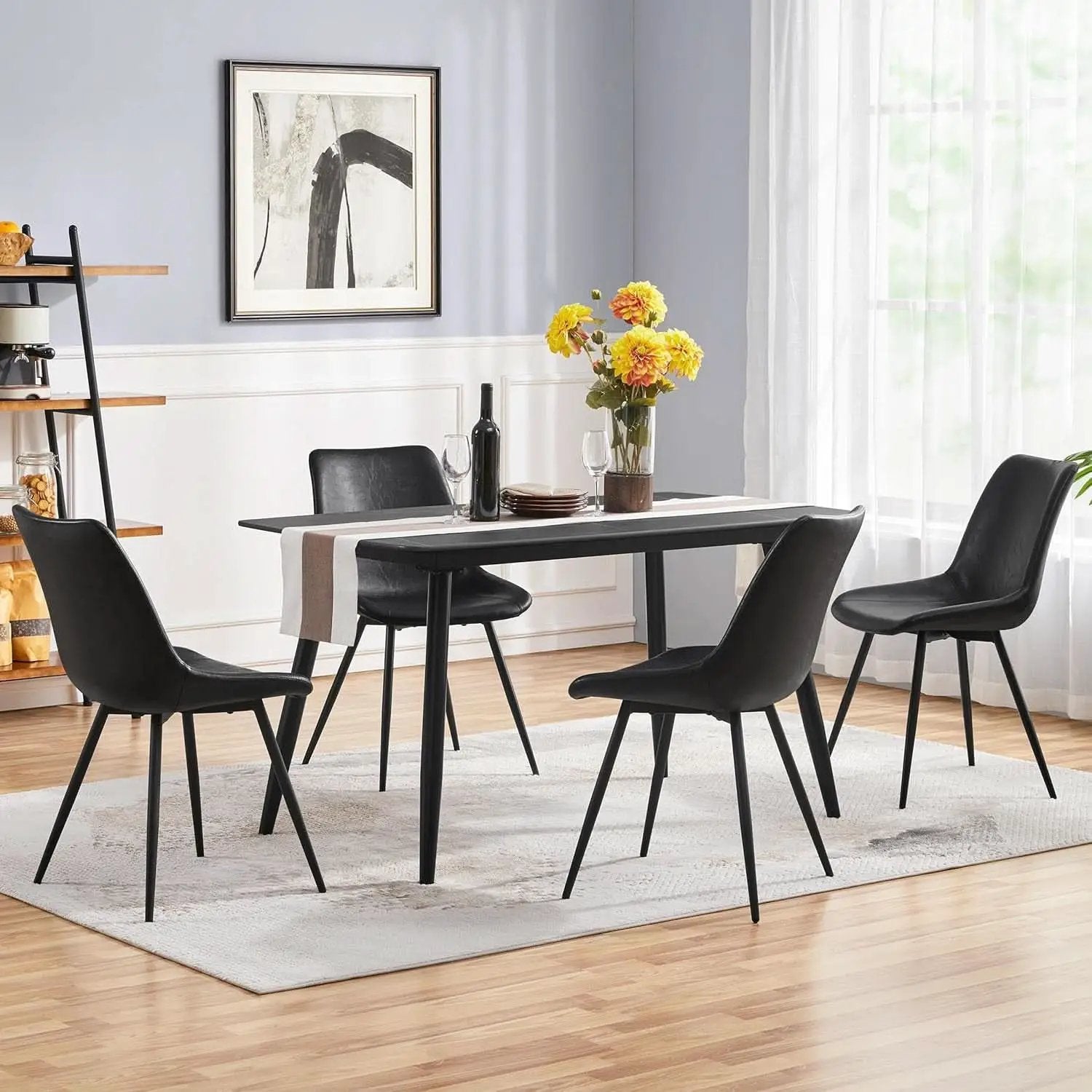 Mid Century Black Faux Leather Dining Chairs Set Of 2 from PriceLows™