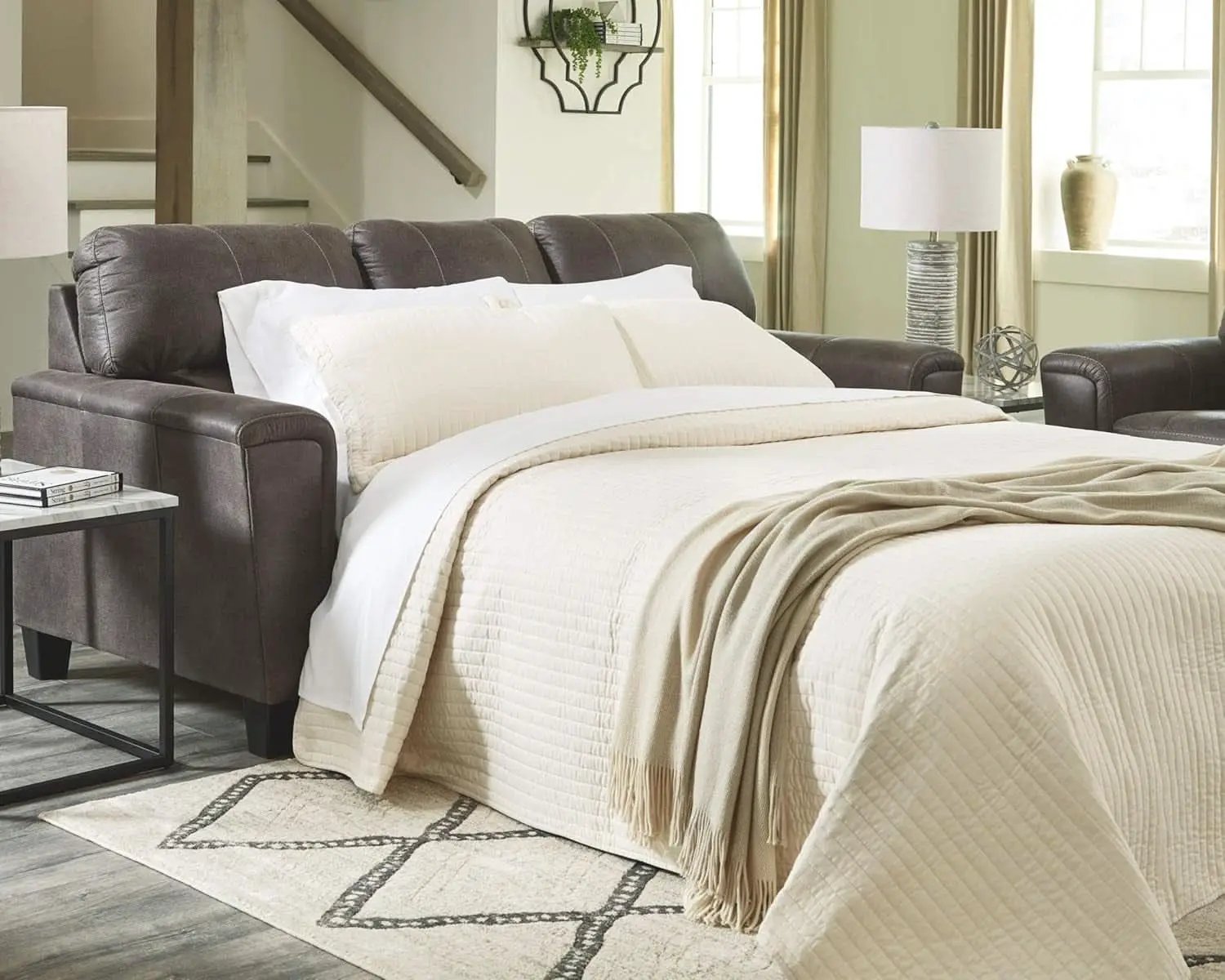 Queen Faux Leather Contemporary Sleeper Couch Gray from PriceLows™