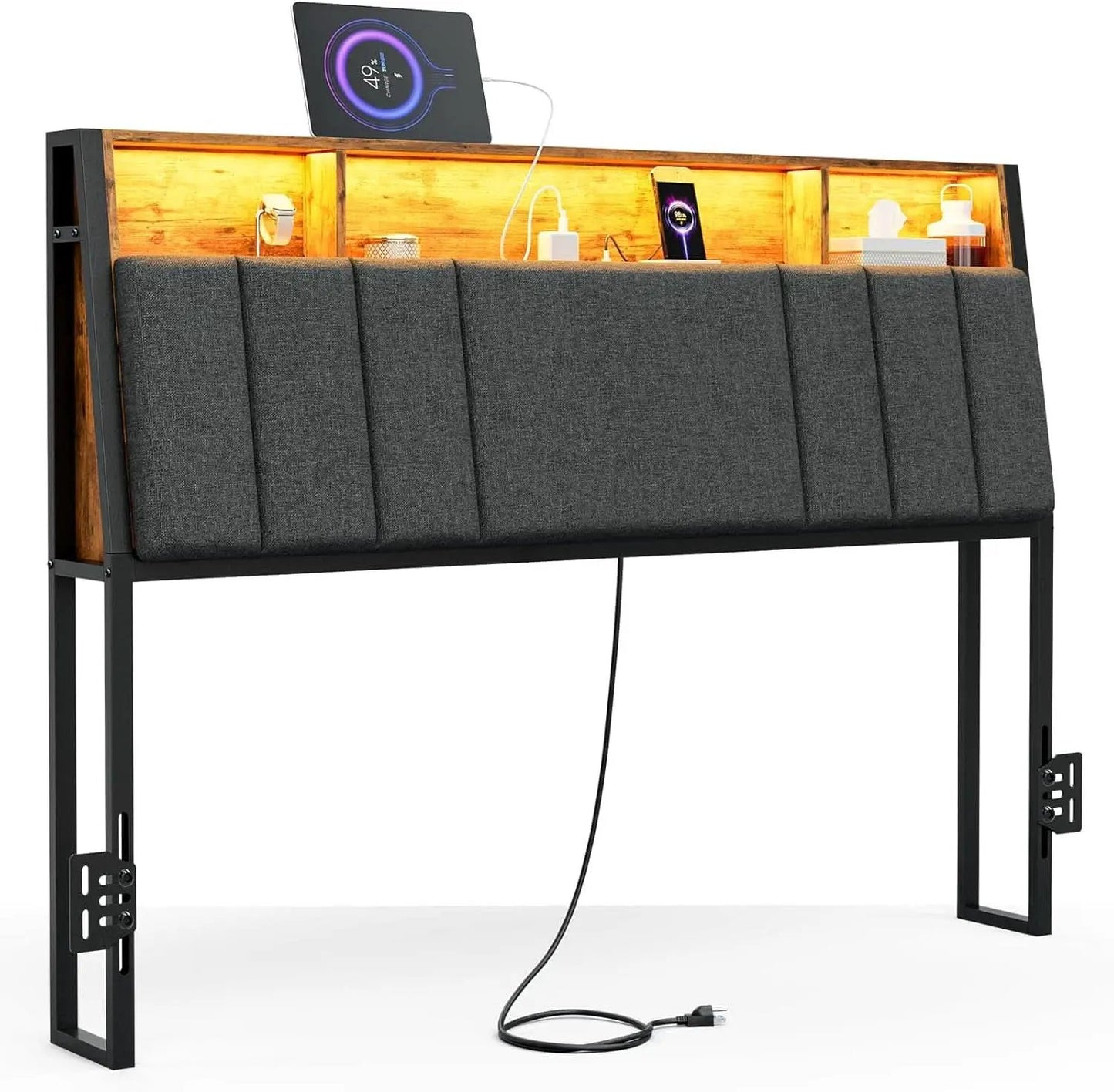 Ergonomic Queen Size Headboard with LED Lights Storage from PriceLows™