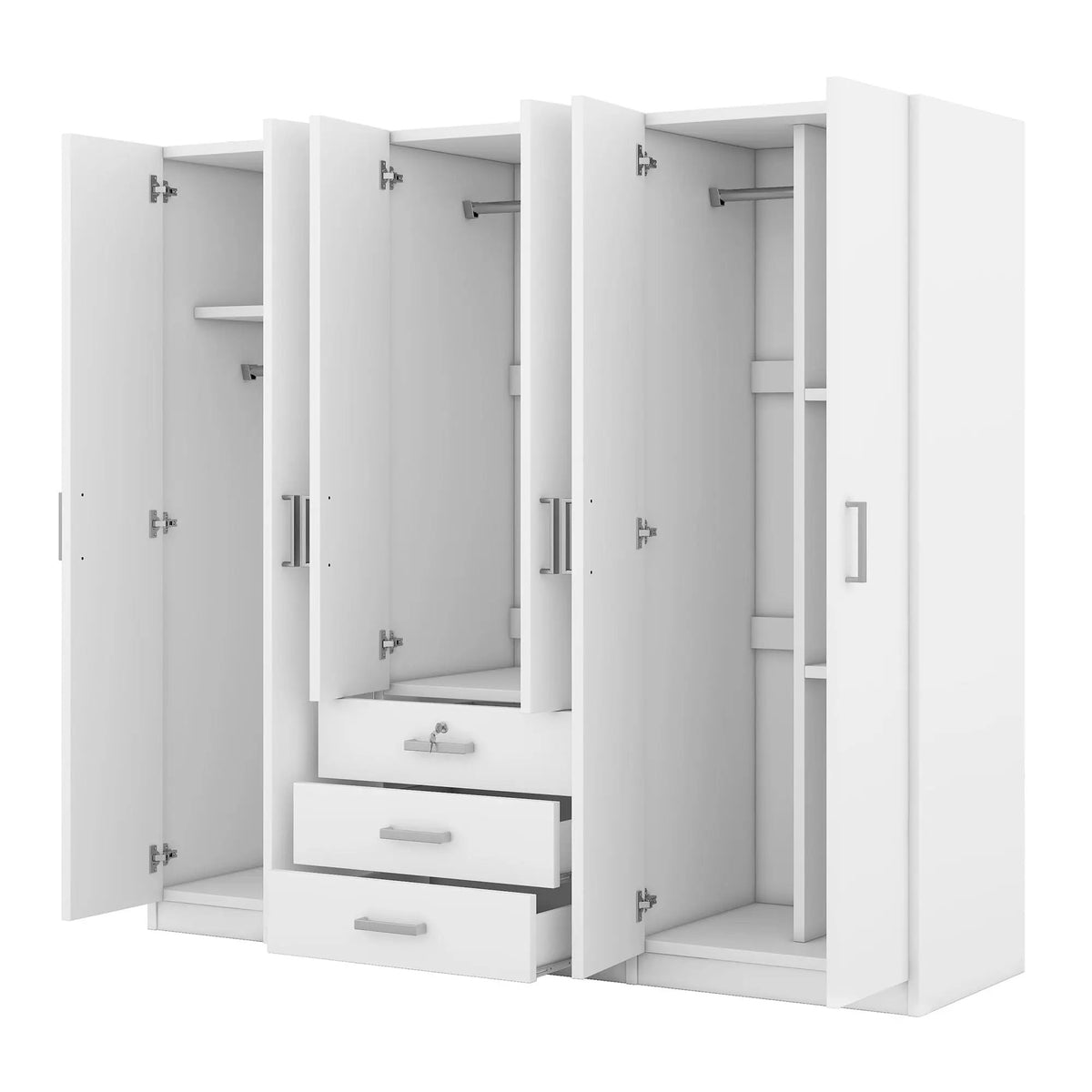 6 Door Wardrobe | Bedroom Storage | Big Drawers | 70.9 Inch Width