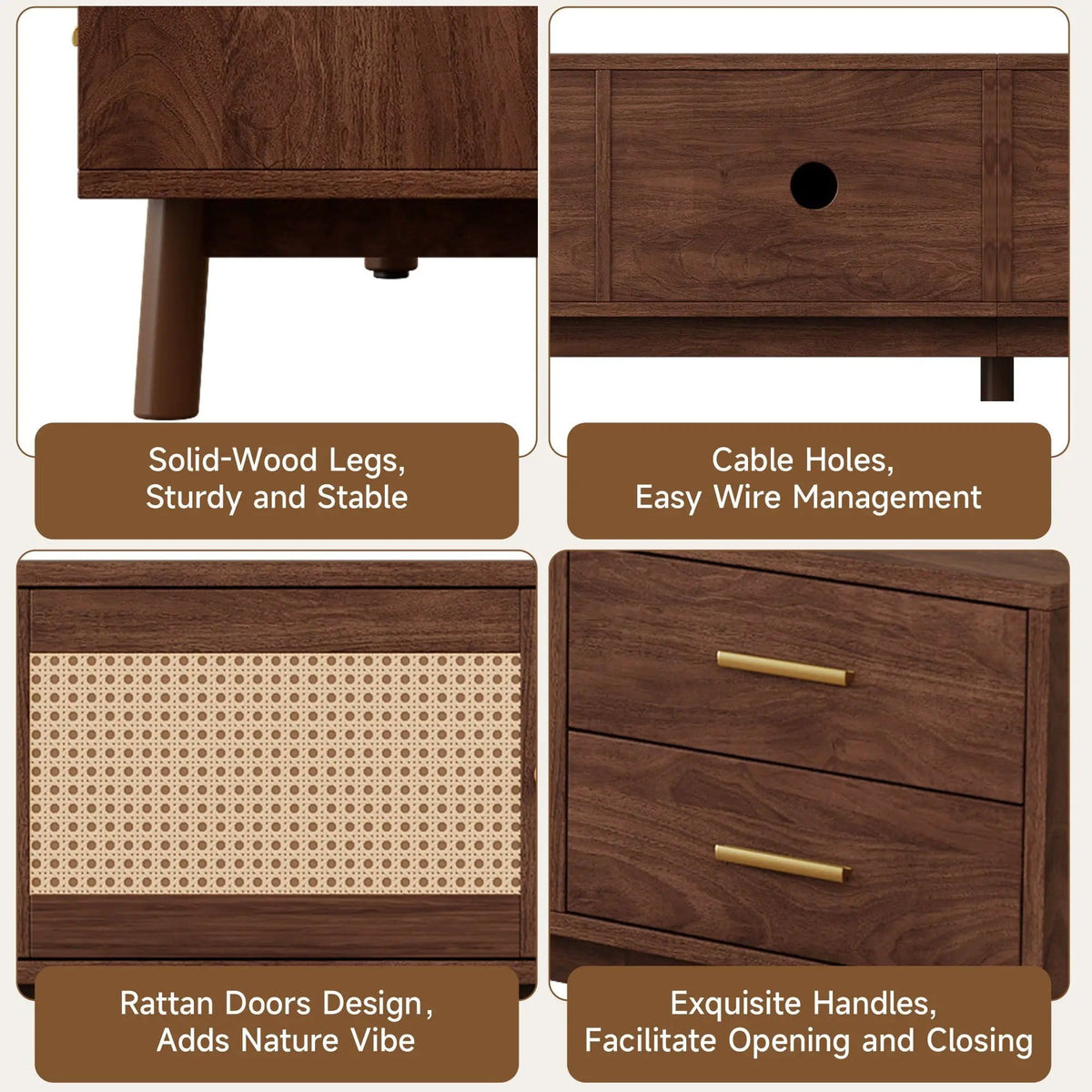 70 Inch TV Stand With Doors | Fits TVs Up To 80 Inch | 4 Drawers | Woven PE Rattan Doors
