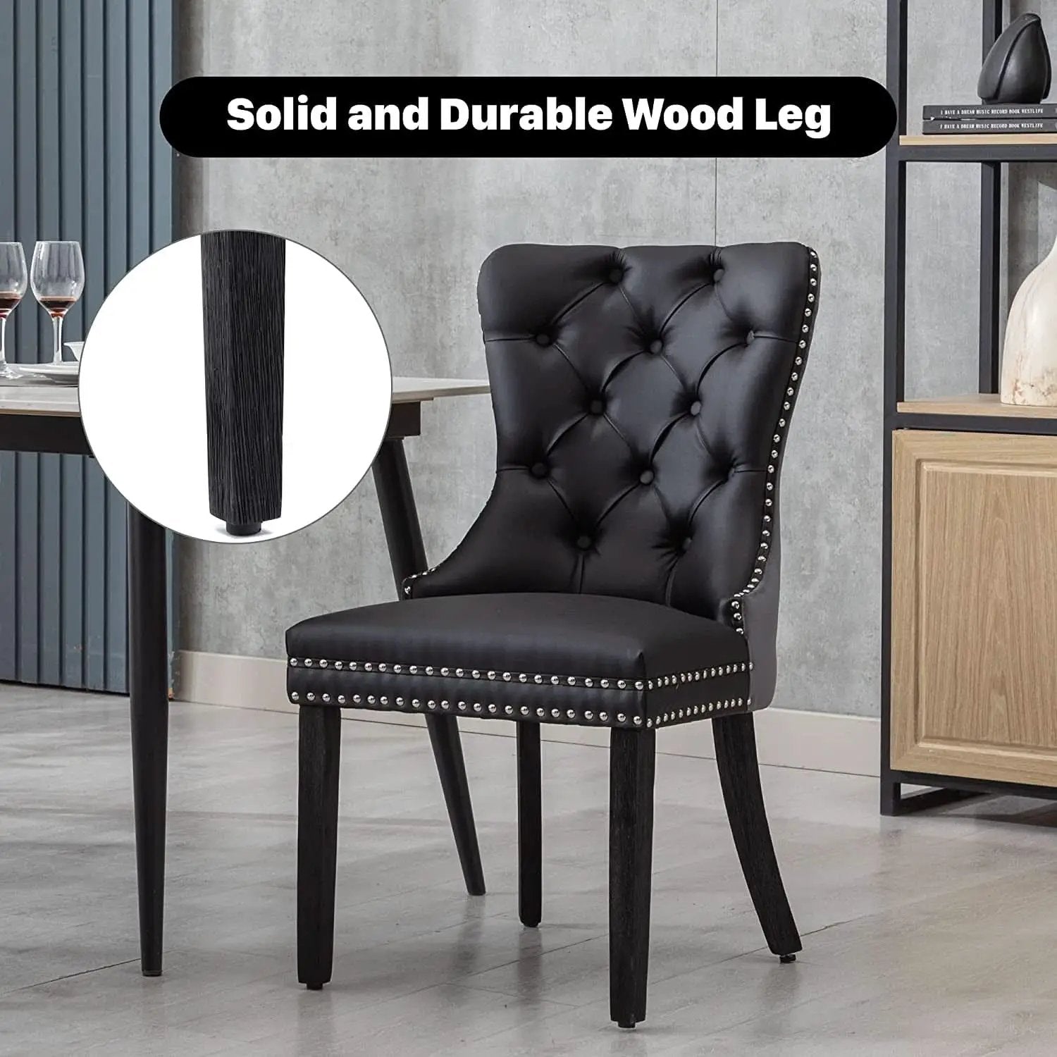 Black And Dark Grey Velvet Dining Chairs Set Of 6 With Nailhead Trim Pull Ring from PriceLows™