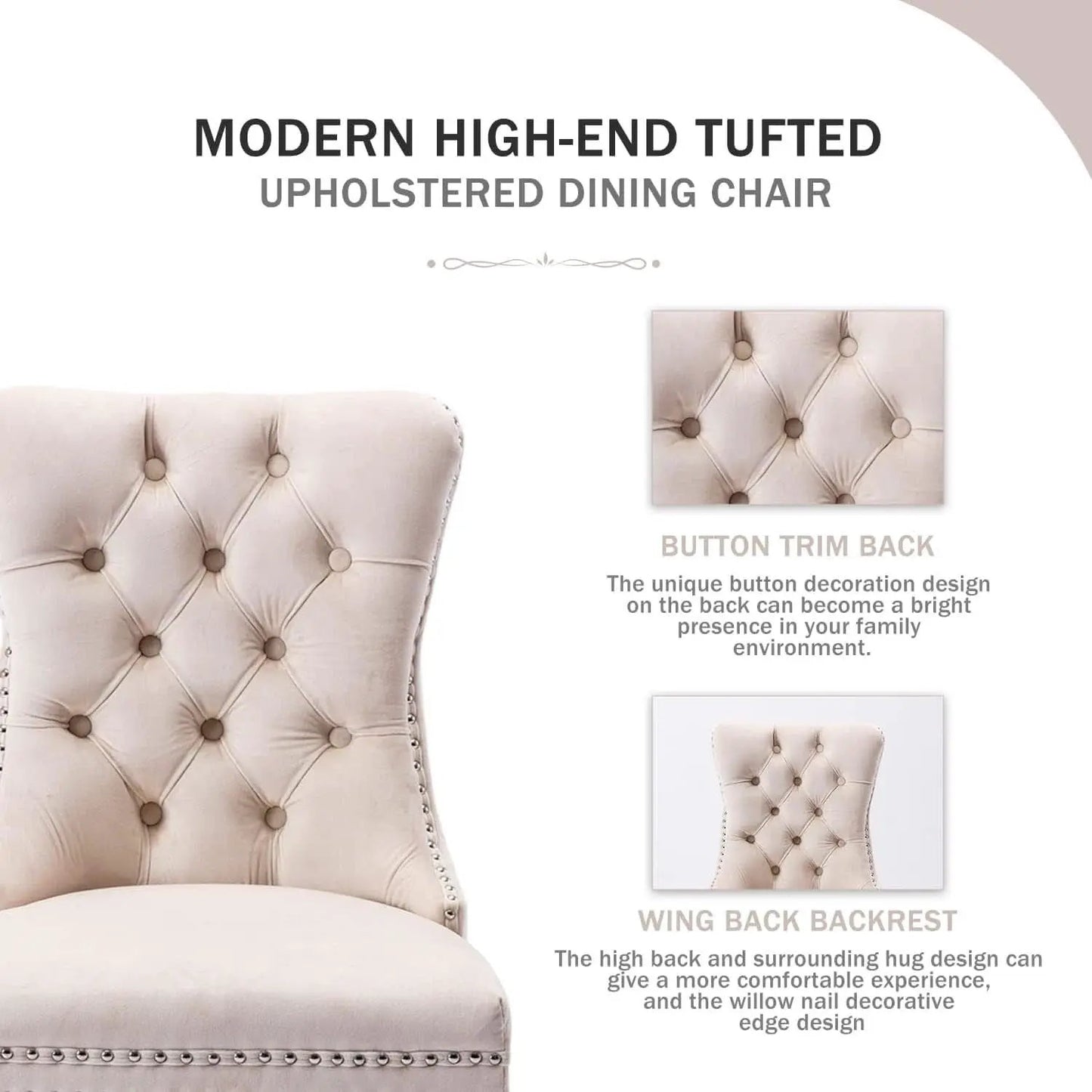 Velvet Wingback Dining Chairs Set Of 4 Beige Tufted from PriceLows™