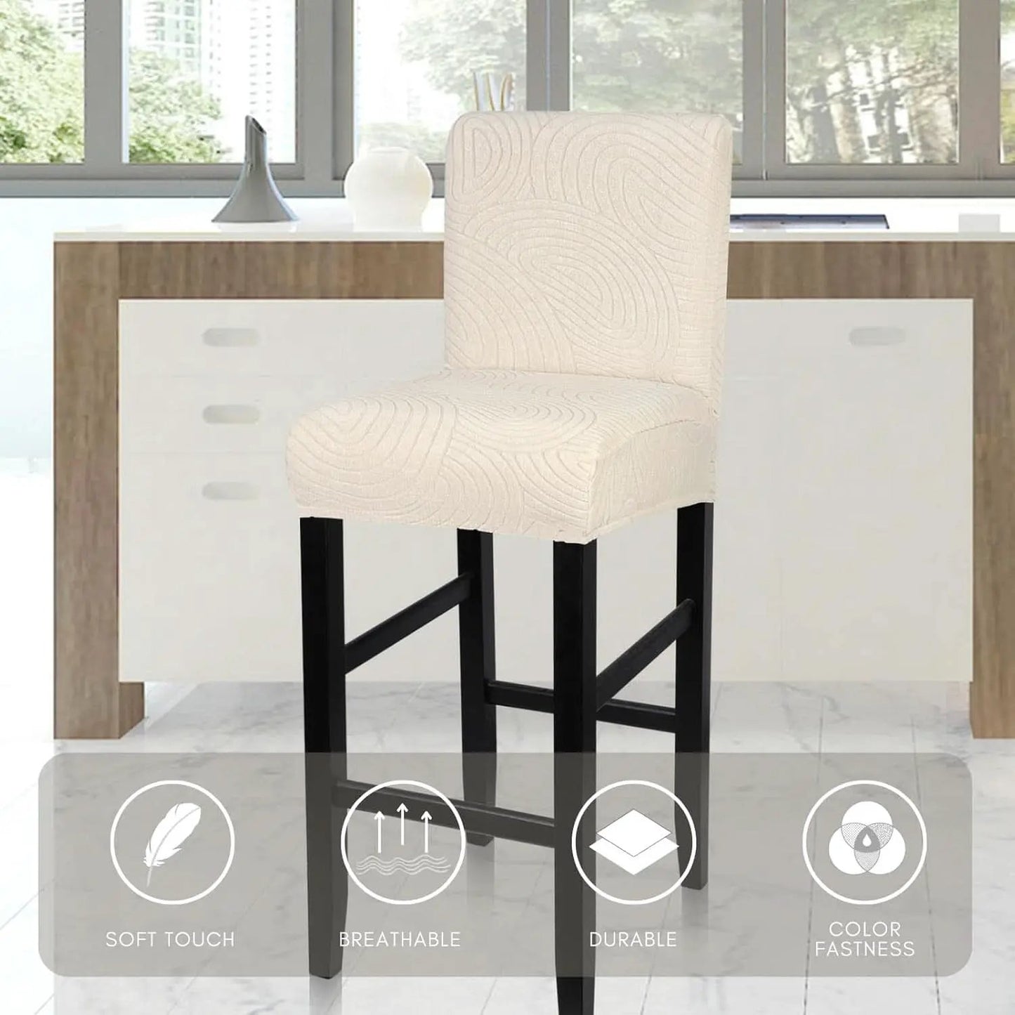 Water Repellent Bar Stool Covers Set Of 4 Beige Ripple Jacquard from PriceLows™