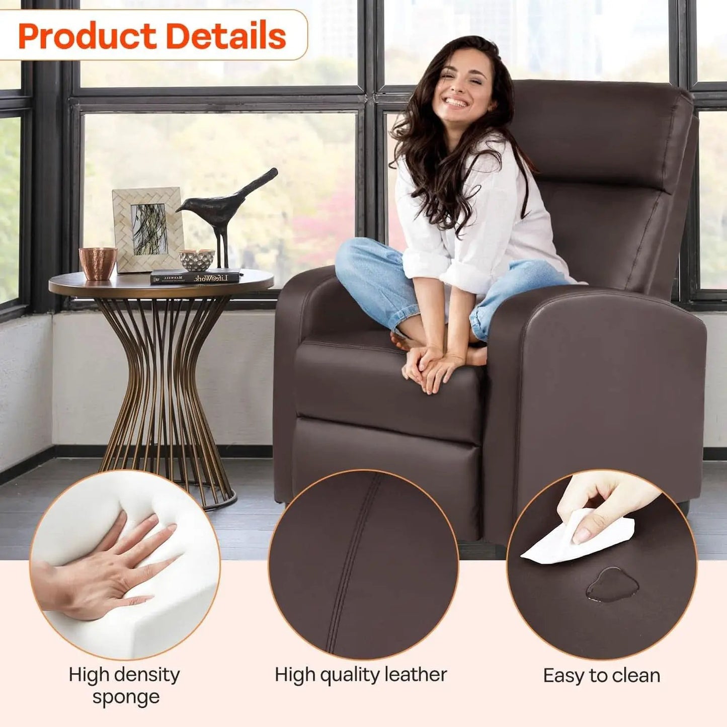 Leather Brown Recliner Chair Massage With Lumbar Support from PriceLows™