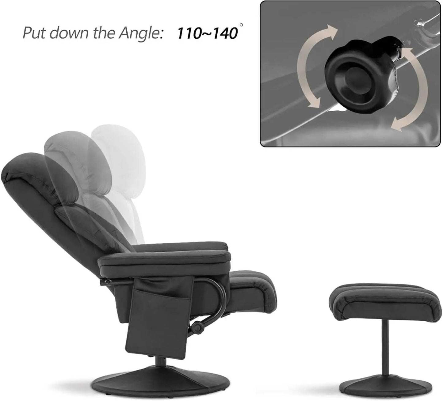 Swivel Recliner With Ottoman Black Faux Leather Massage from PriceLows™