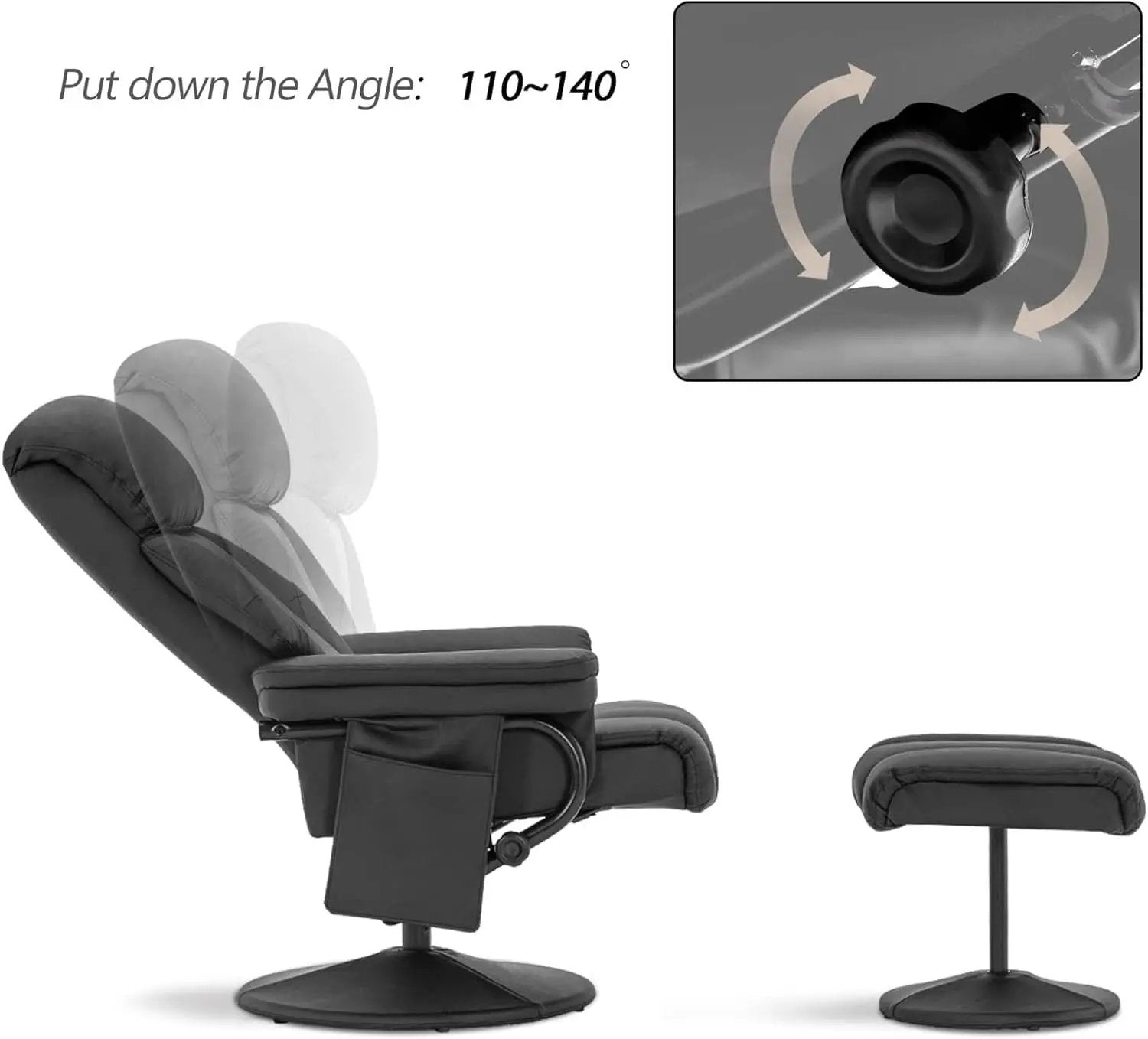 Swivel Recliner With Ottoman Black Faux Leather Massage from PriceLows™