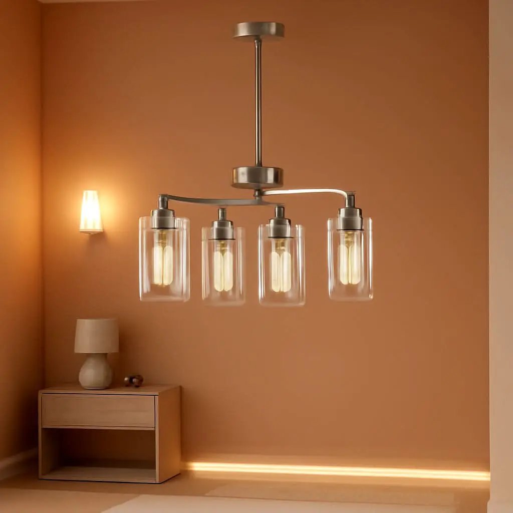 Six Light Brushed Nickel Industrial Glass Chandelier from PriceLows™