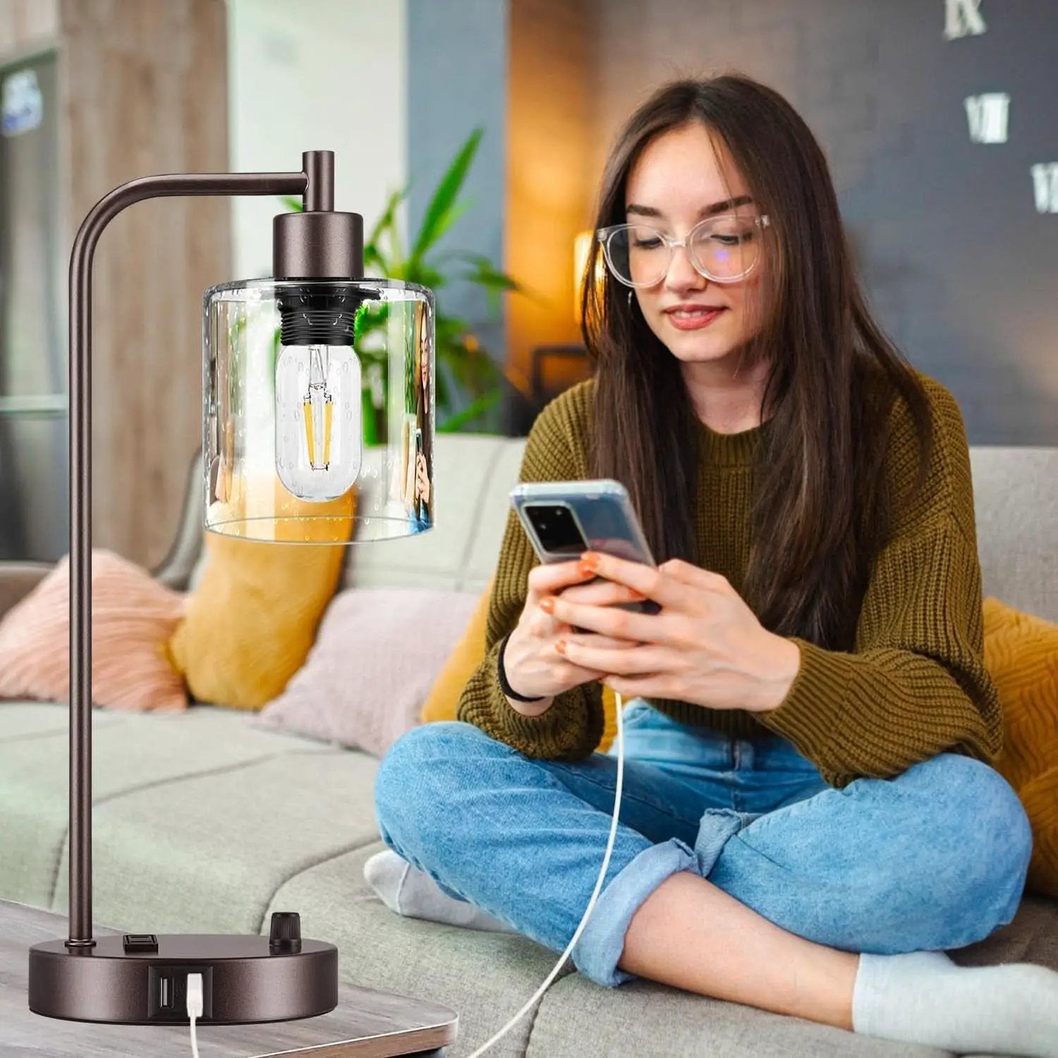 Oil Rubbed Bronze Table Lamps Set Of Two With USB Ports from PriceLows™