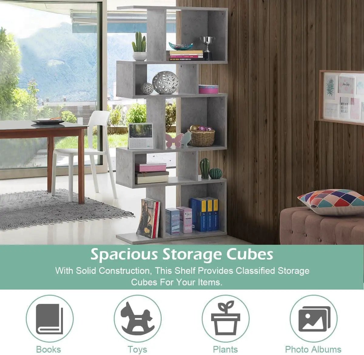 Gray Five Tier Geometric Bookshelf Set Of 2 70 Inch Tall from PriceLows™