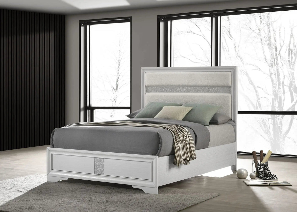 Miranda 54-inch Upholstered Queen Panel Bed | 63.5 x 83.75 x 53.75 in | Fabric | White