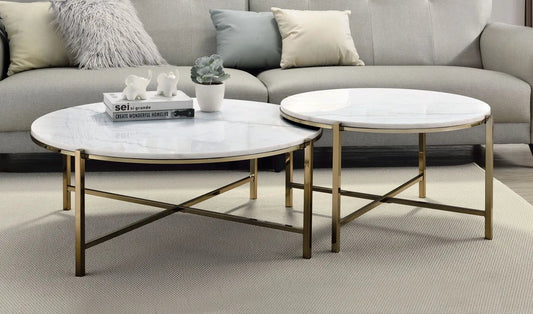 Zaidee Nesting Table Set | 37 x 65 x 15 in | Marble & Metal | White
