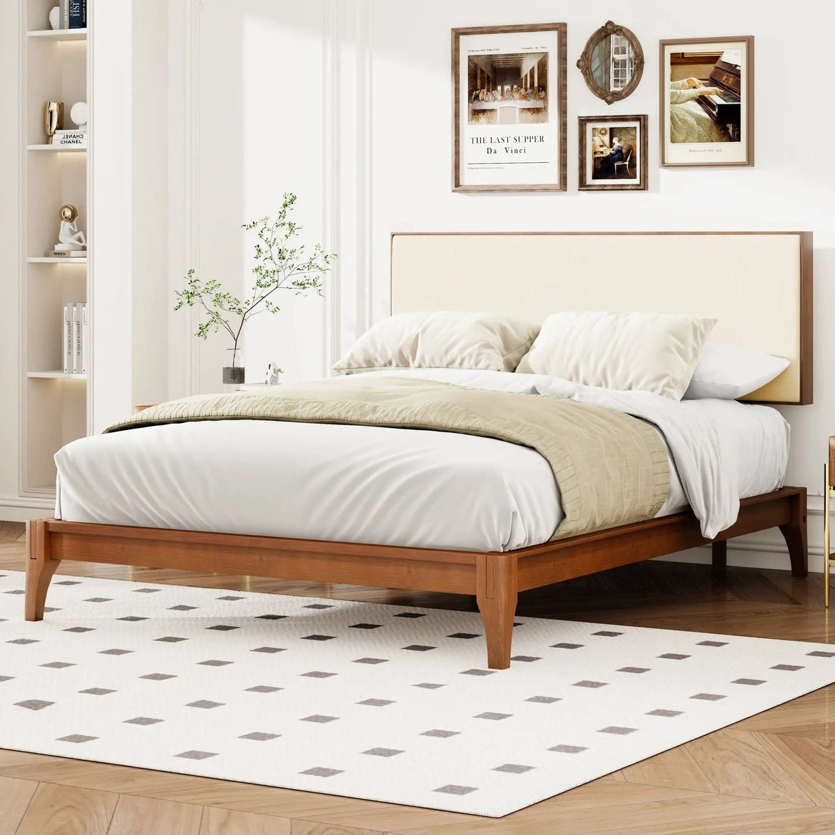 King Size Solid Dry Bamboo Wood 12" Platform Bed With Adjustable Bamboo Headboard - | 83.9 x 79.8 x 48.2 in | Bamboo & Wood | Brown