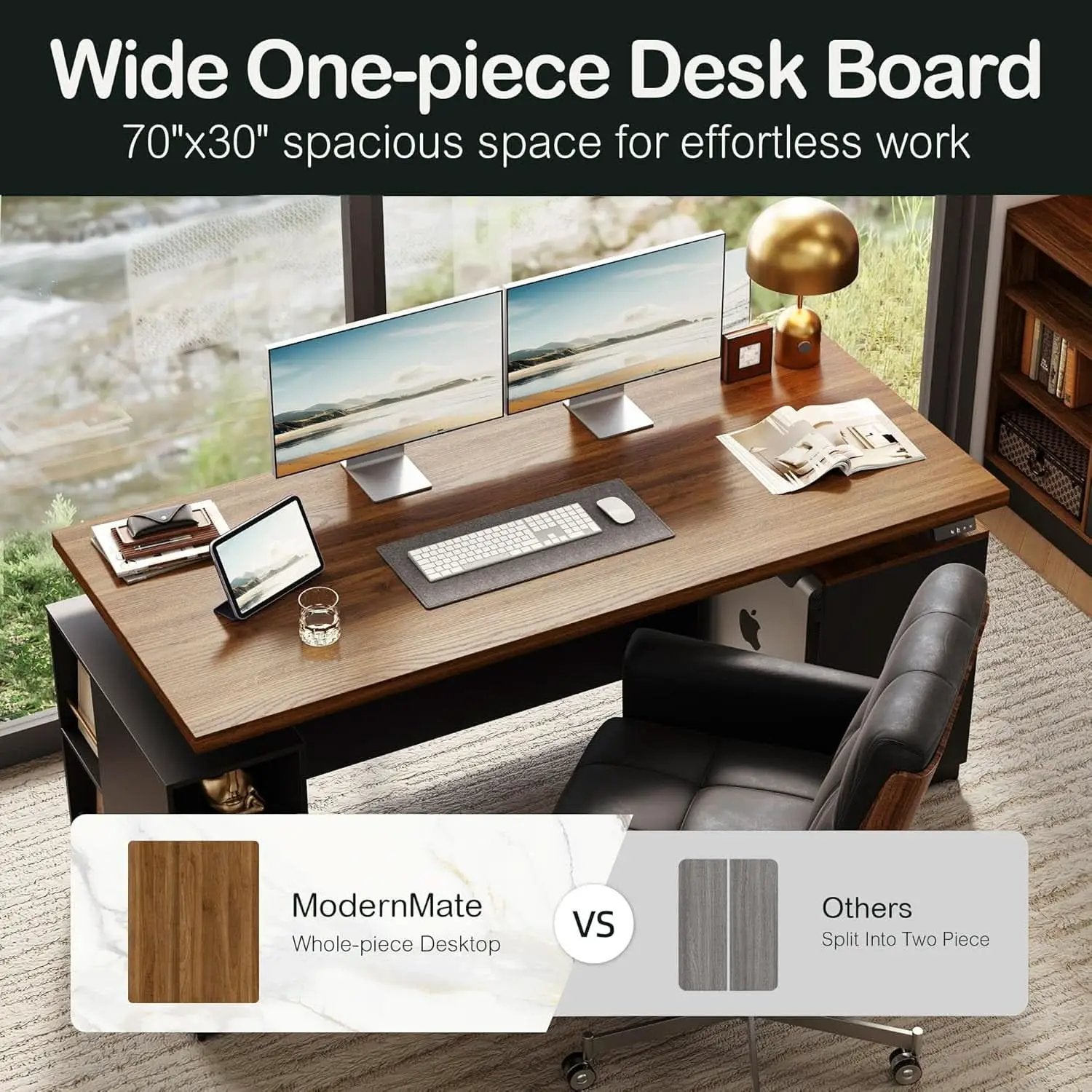 Walnut Seventy OneInch Height Adjustable Standing Desk Cabinets from PriceLows™