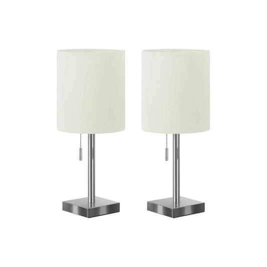 Lighting, Table Lamp, USB Port Included, Nickel, Contemporary (Set of 2) | 2 Pieces | Fabric & Metal | Home