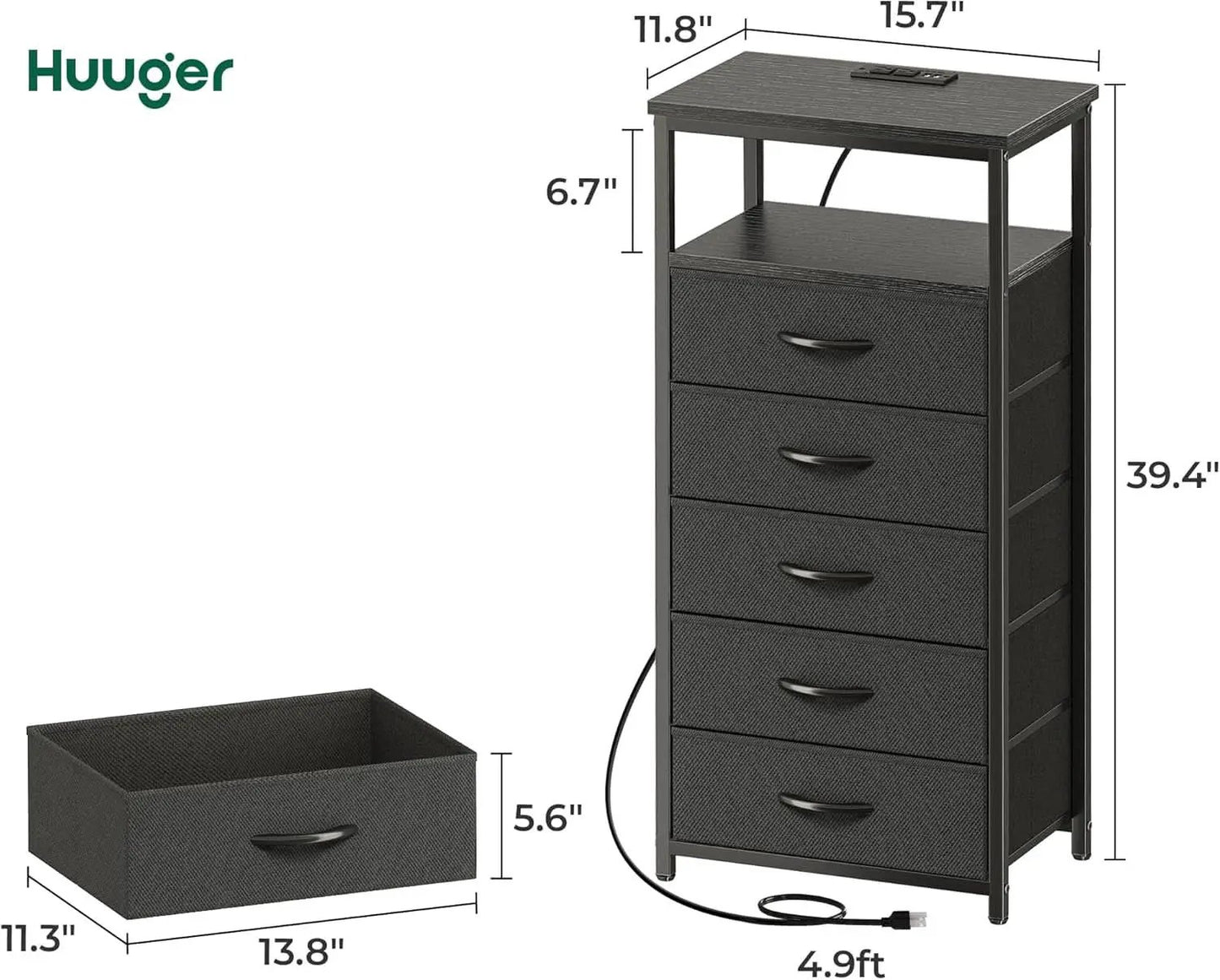 Black Five Drawer Dresser With Integrated Charging Station from PriceLows™