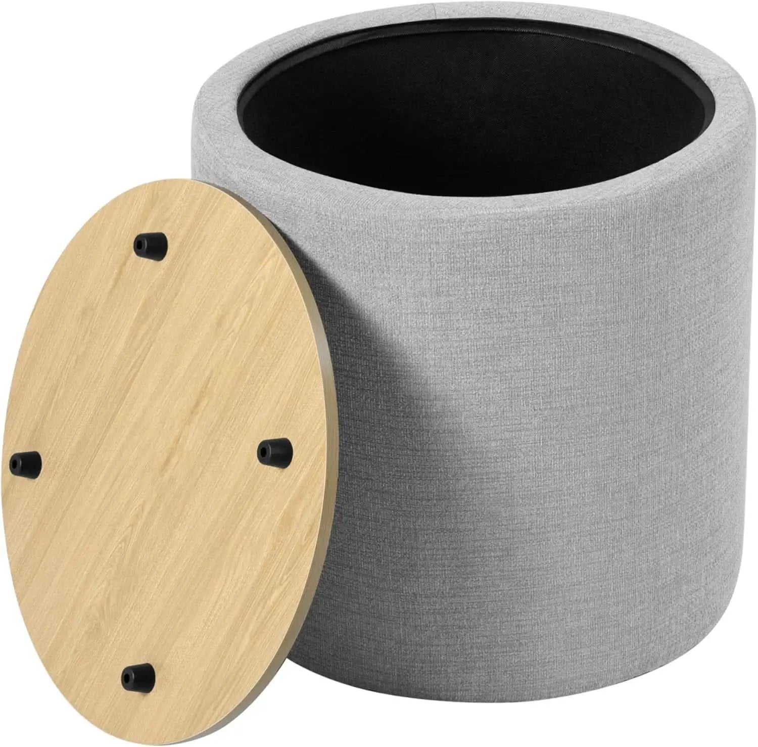 Storage Ottoman 18 Inch Wood Top Gray Textured Fabric from PriceLows™