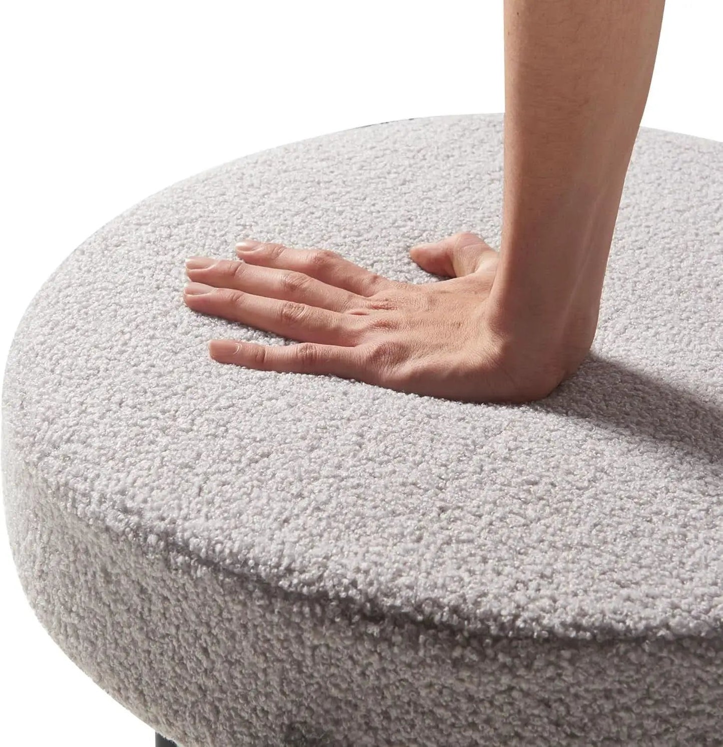 Round Upholstered Boucle Dining Chair Grey With Black Legs from PriceLows™